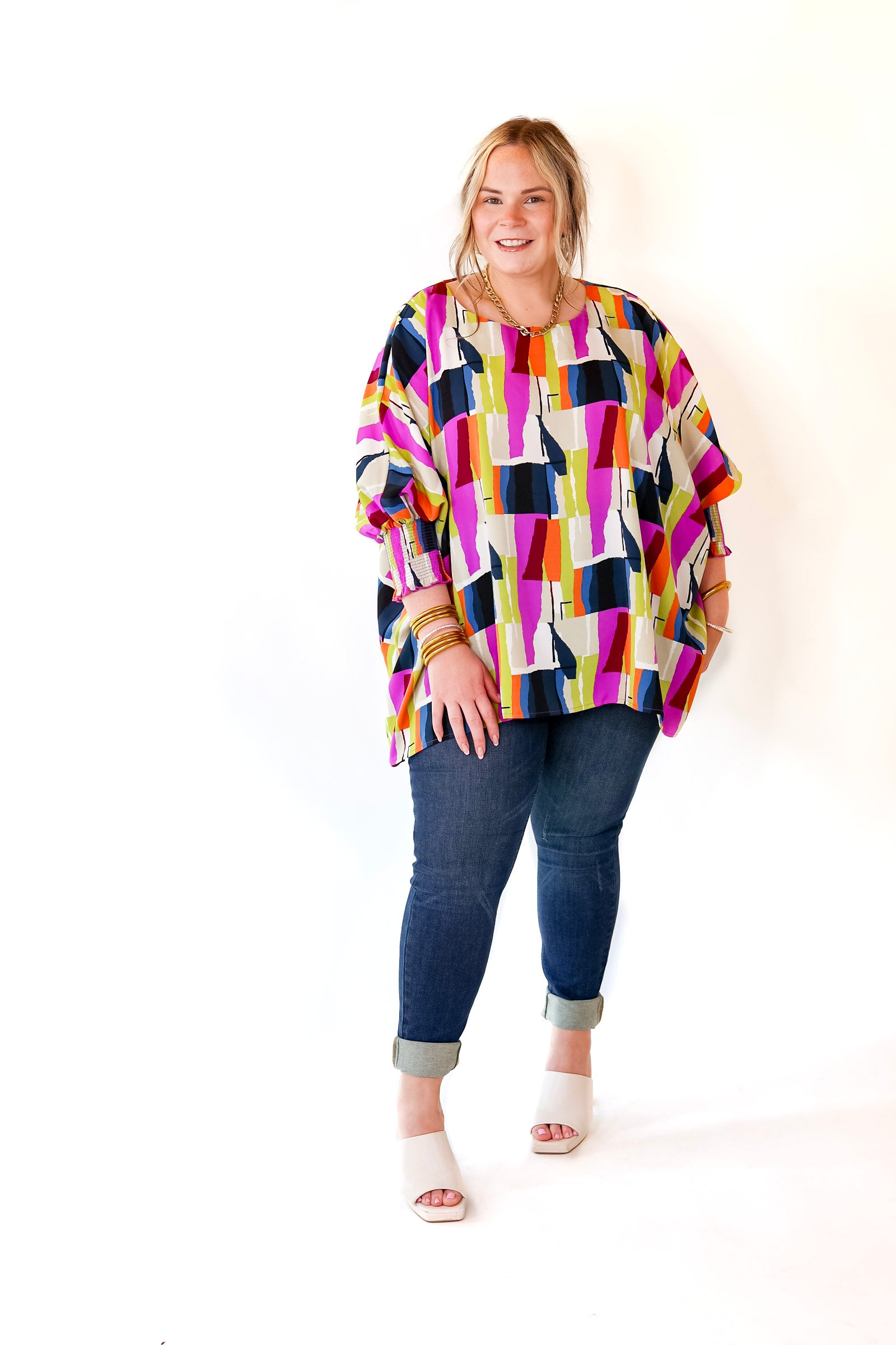 Premium Abstract Print Summer Top - Purple & Navy