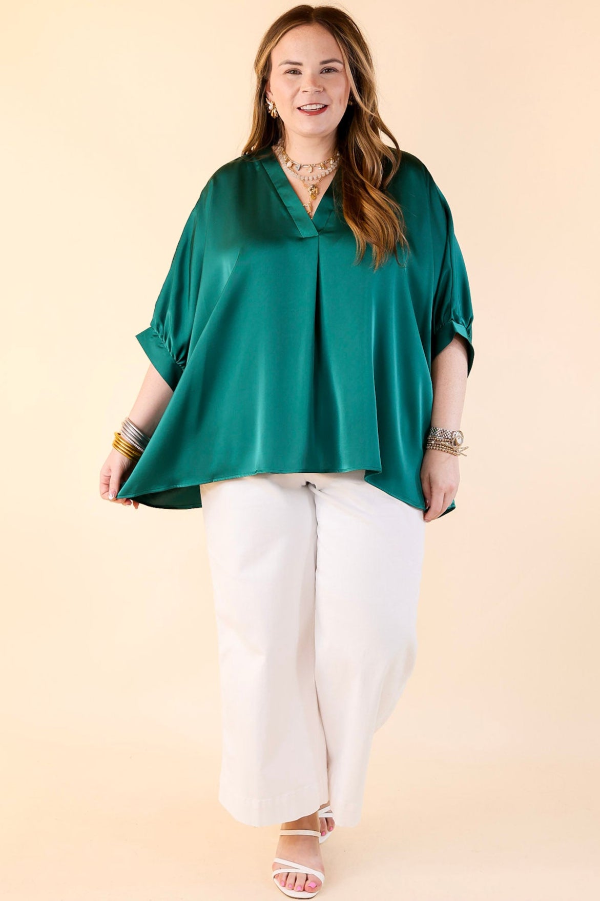 Premium Oversized V-Neck Blouse in Hunter Green - Ultimate Chic Style