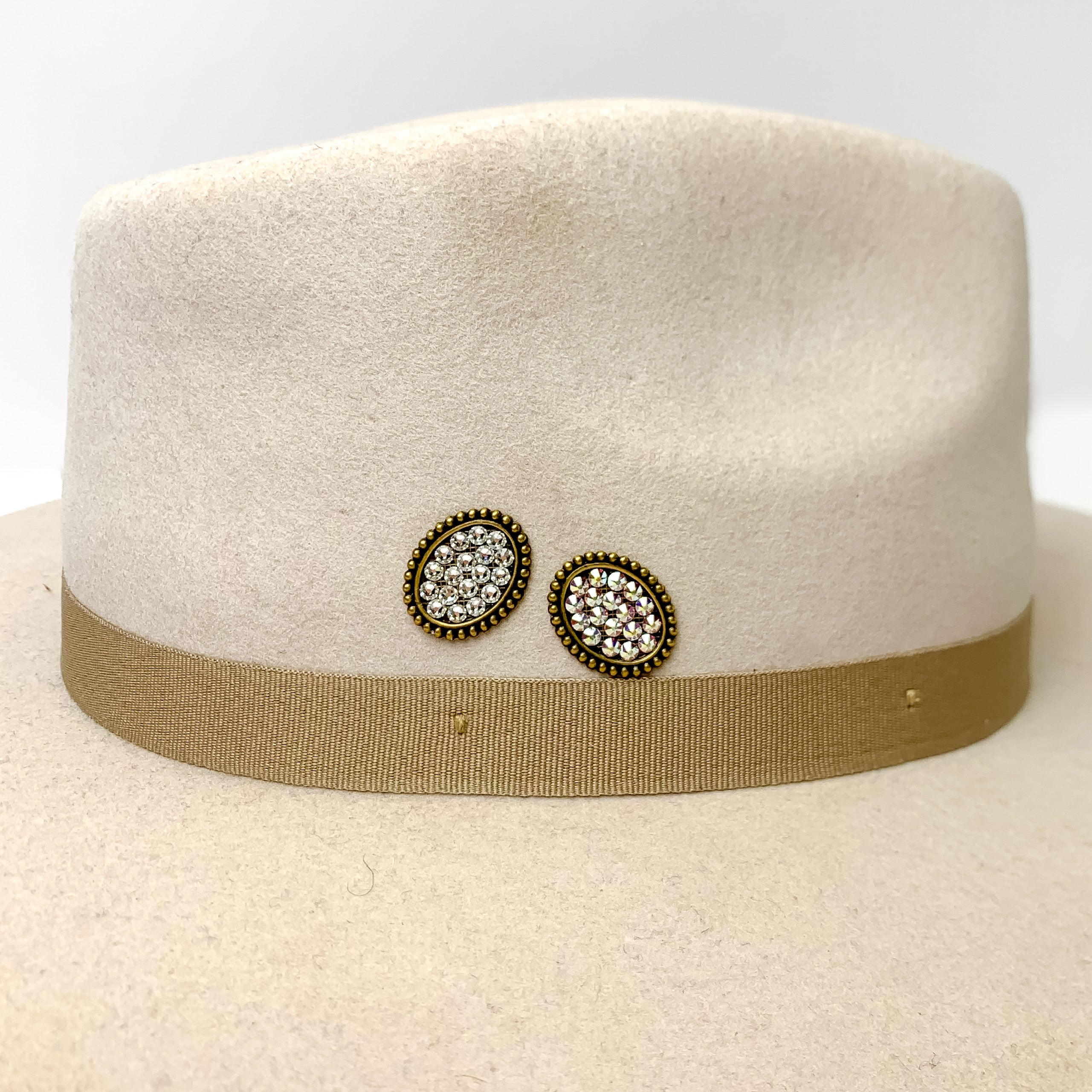 Ultimate Sparkle: Bronze Tone Oval Hat Pin with AB Crystals