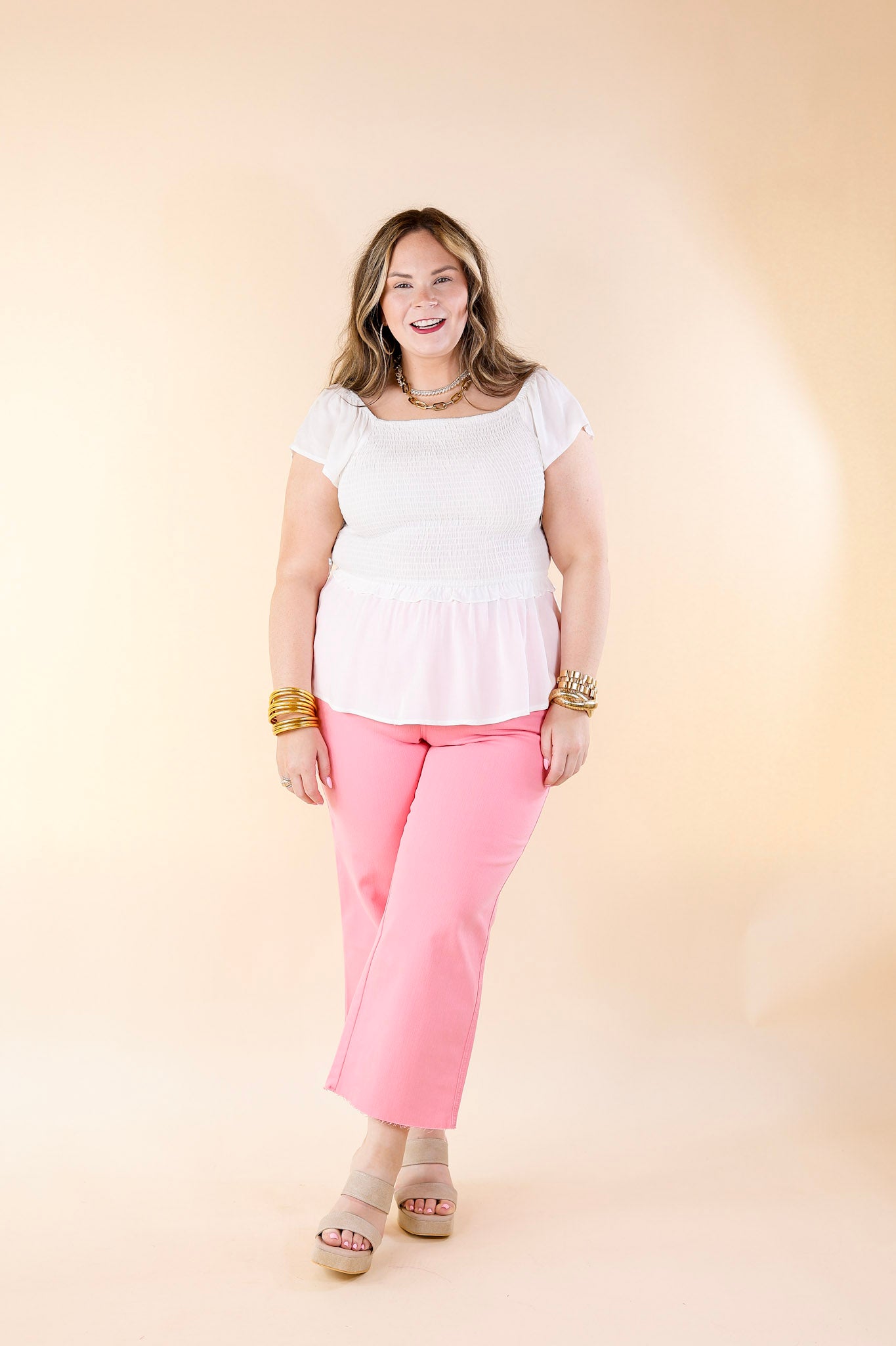 Ultimate Ruffle Me Up Smocked Peplum Top – White