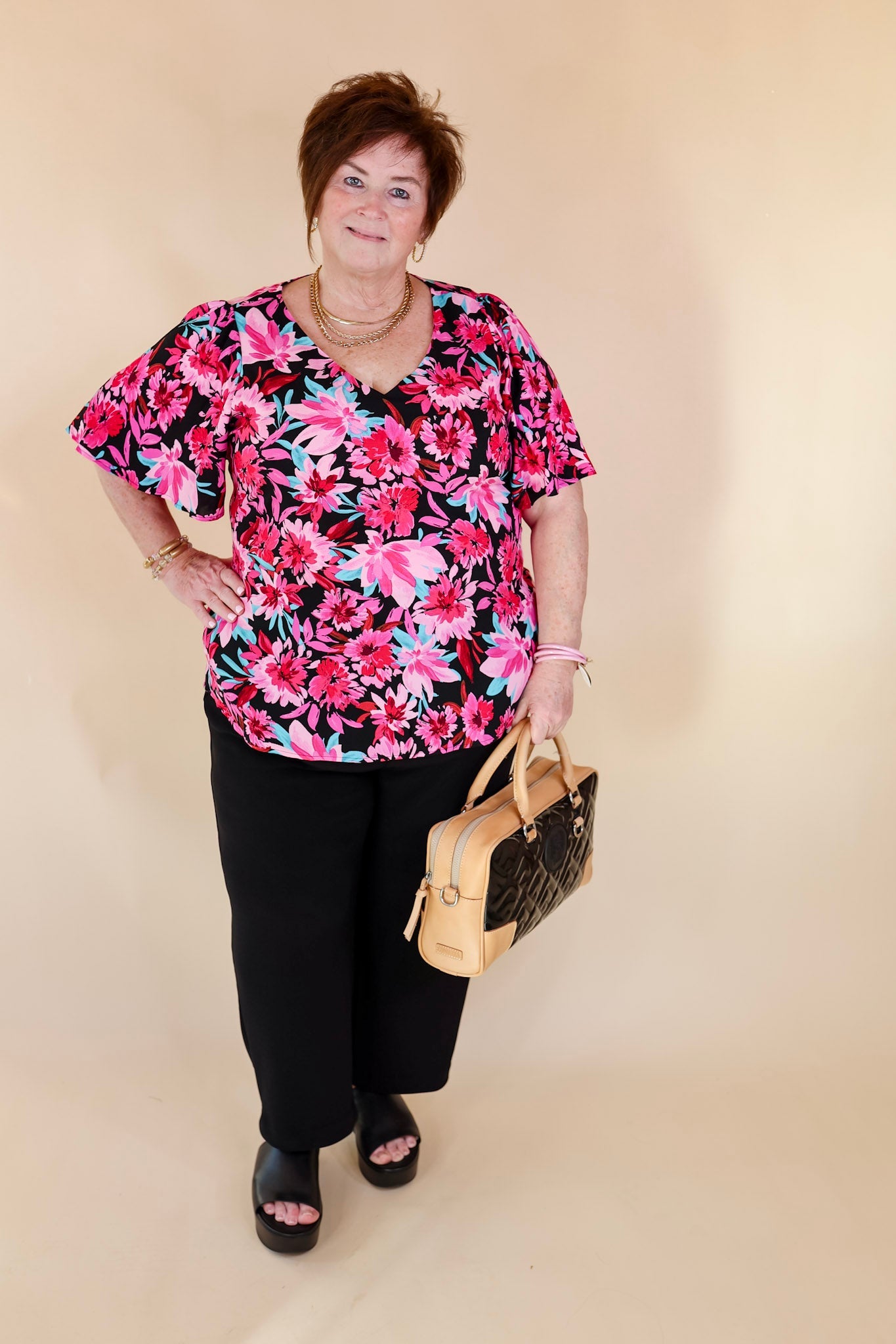 Premium Black Floral V-Neck Blouse - Ultimate Style Upgrade