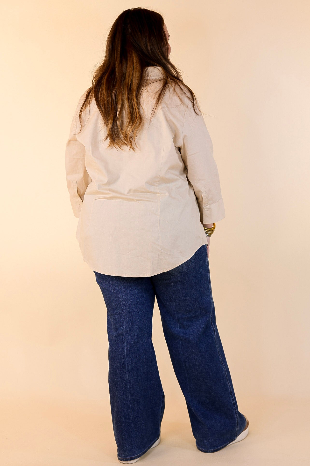 Premium Simply Chic Collared Button-Up Blouse | 3/4 Sleeves | Cream