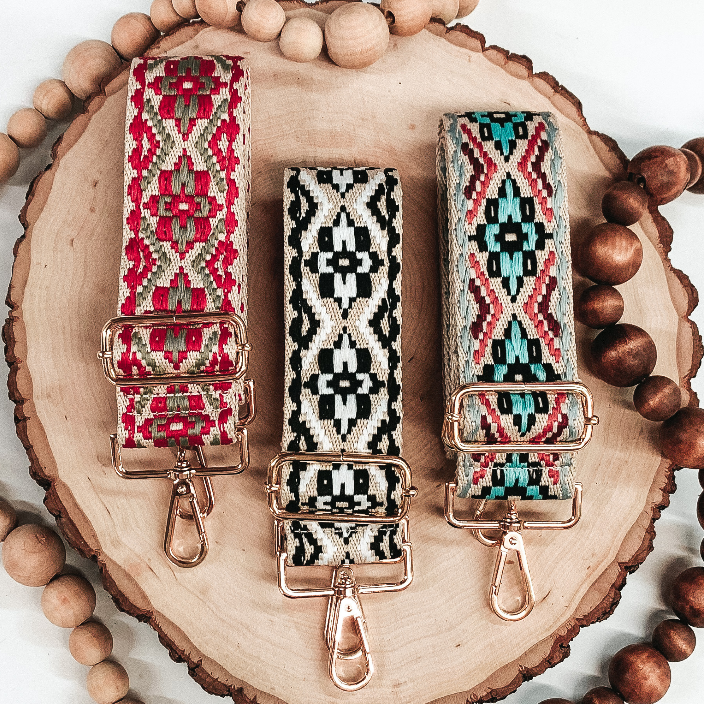 Premium Adjustable Aztec Embroidered Purse Strap in Sage & Red – Ultimate Style Upgrade