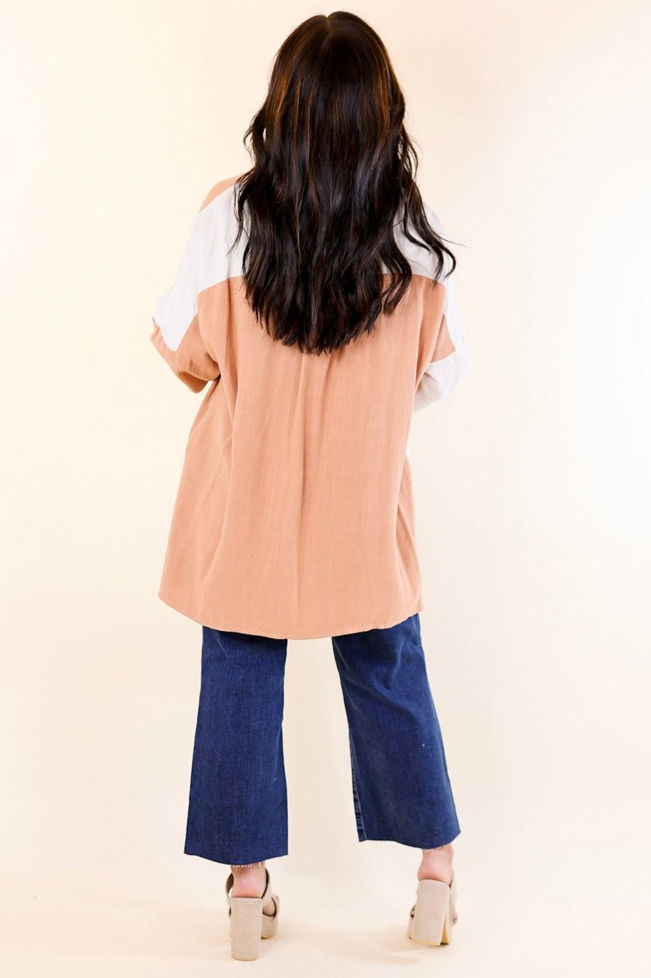 Premium Terracotta Color Block Button-Up Top