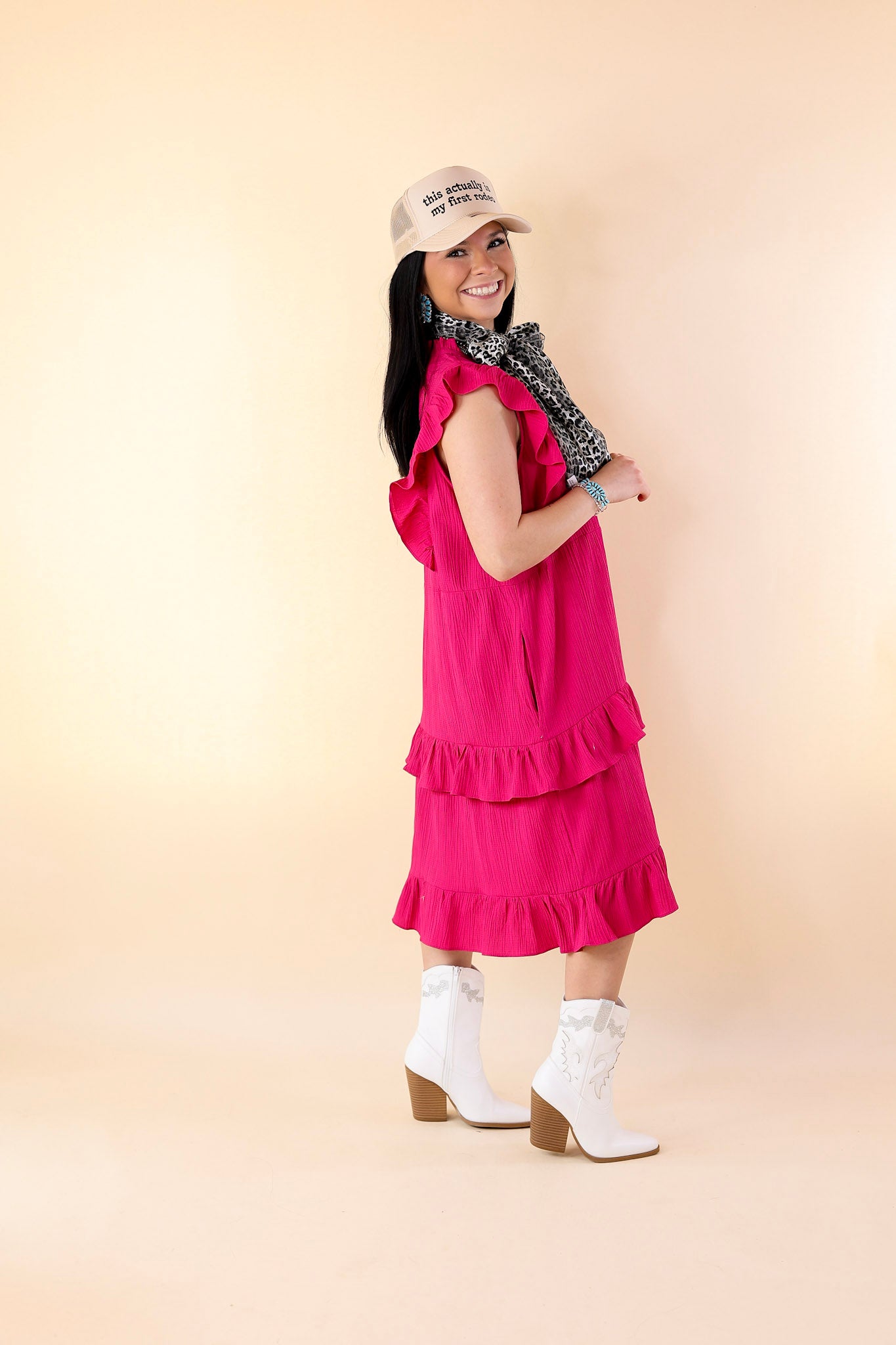 Ultimate Dreaming Bigger Ruffle Midi Dress - Pink Elegance