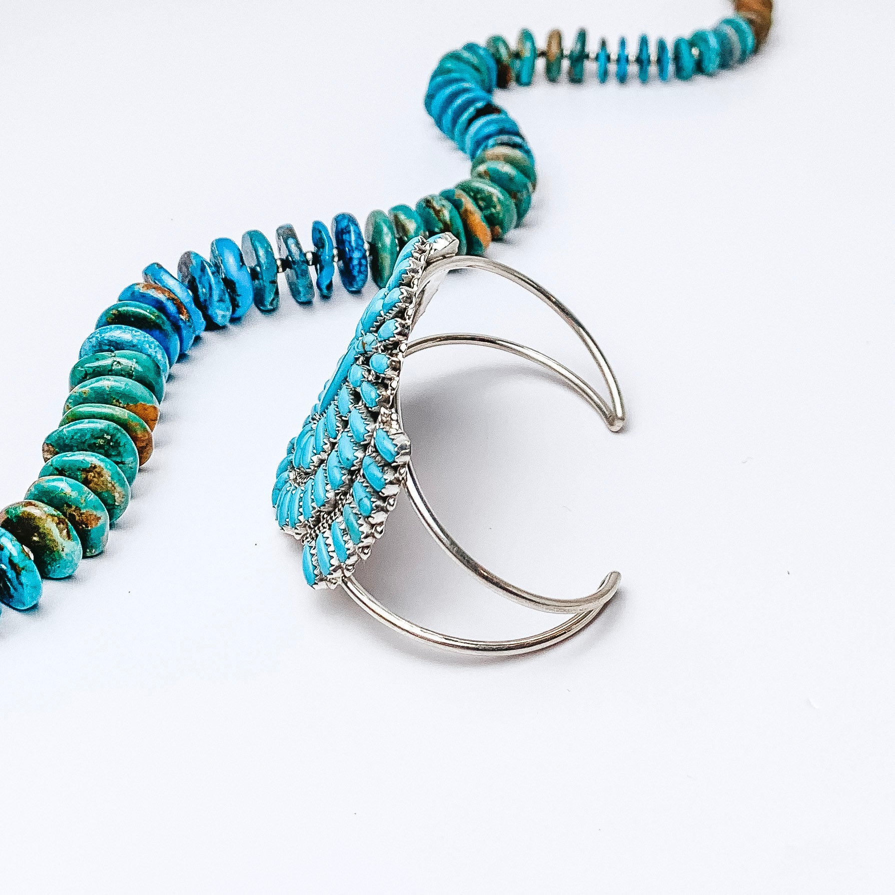 Premium Navajo Handmade Sterling Silver & Kingman Turquoise Cluster Cuff Bracelet by Divina Benally