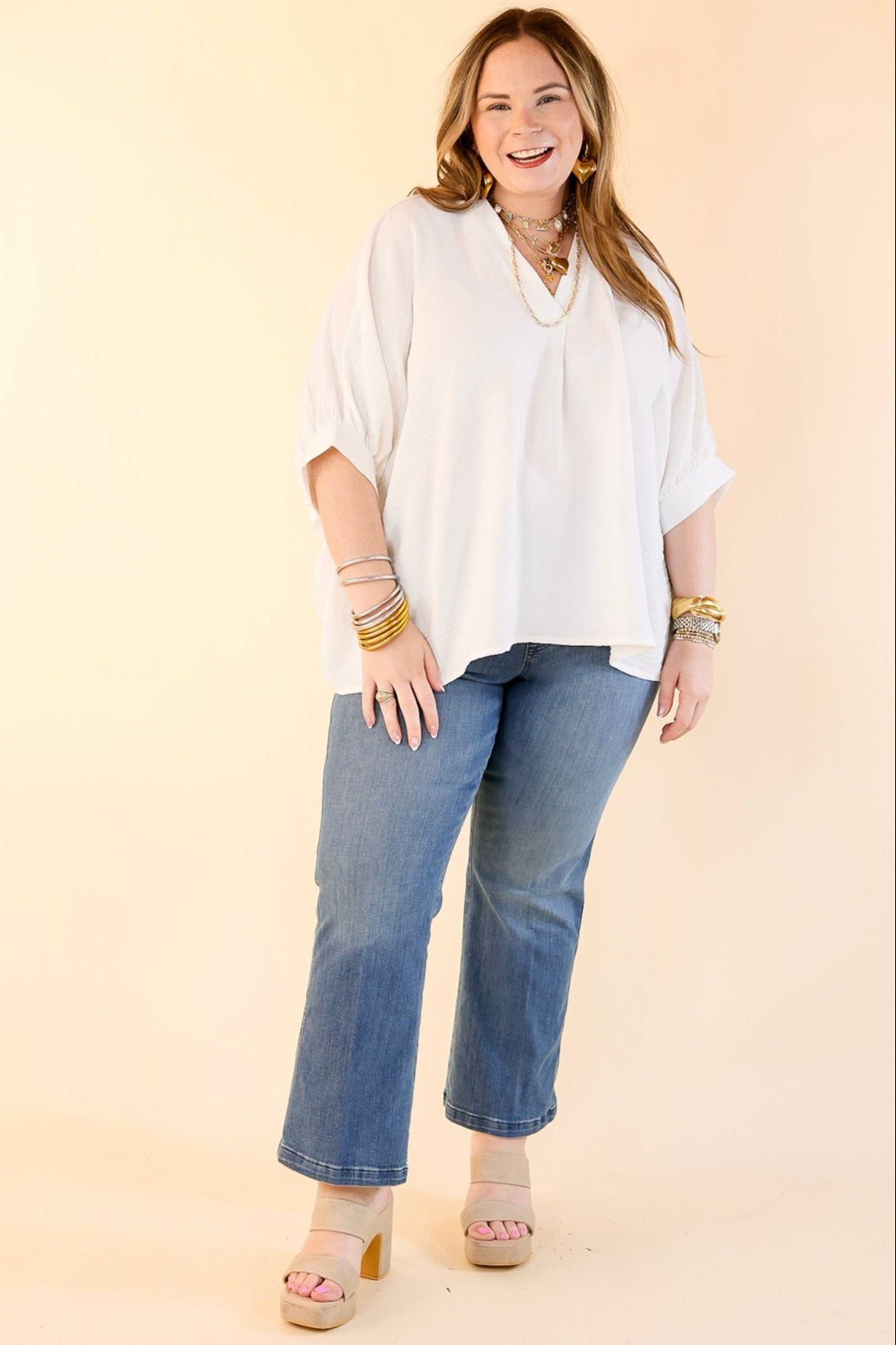 Premium V-Neck Half-Sleeve Top | Timeless Off White Essential