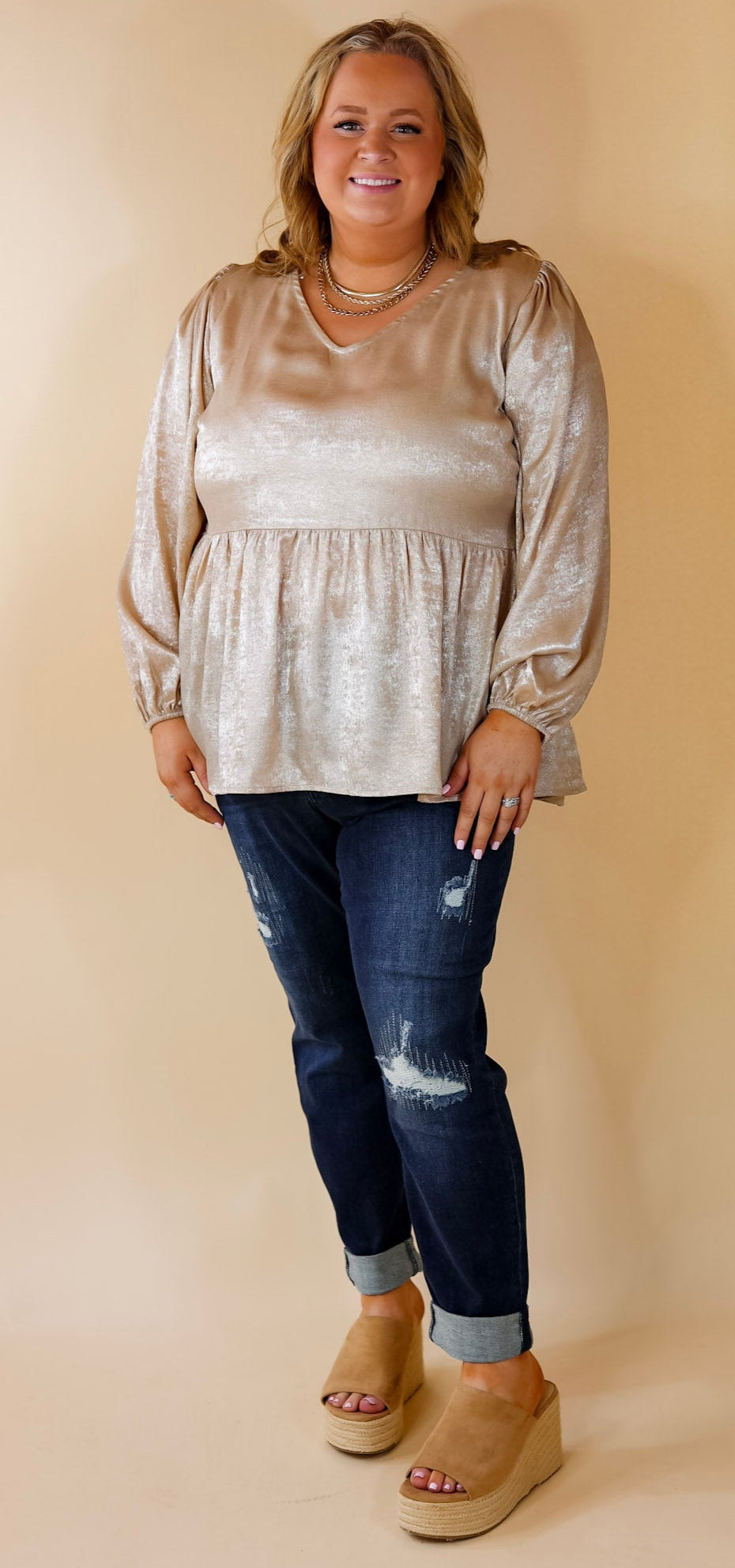 Premium Metallic V-Neck Peplum Top - Ultimate Fall Fashion