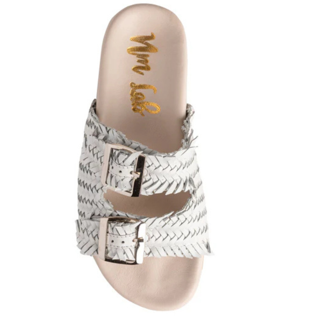 Premium Intertwine Woven Strap Slide Sandals in White | Online Exclusive