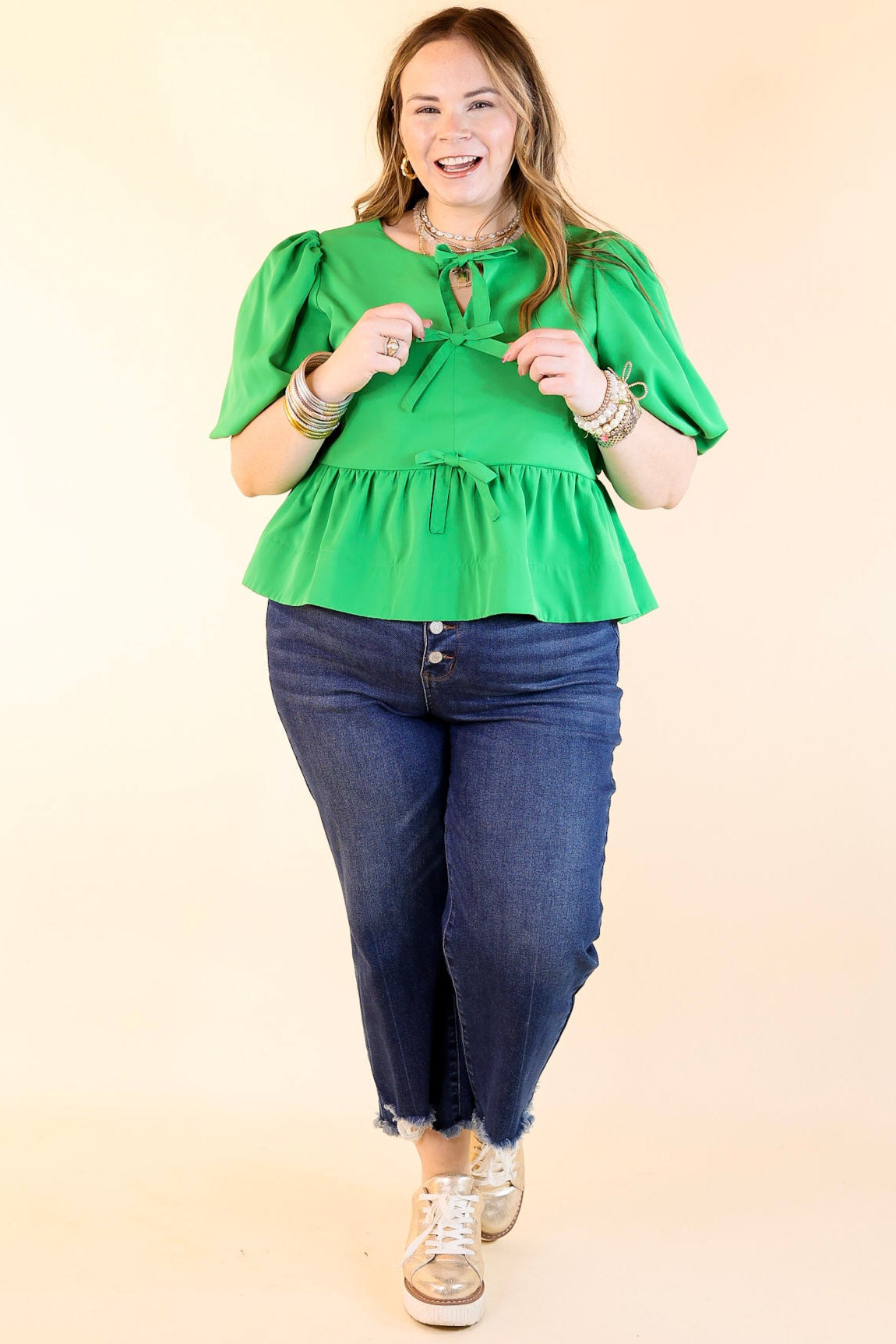 Premium Green Bow Tie Puff Sleeve Top - Ultimate Style Upgrade