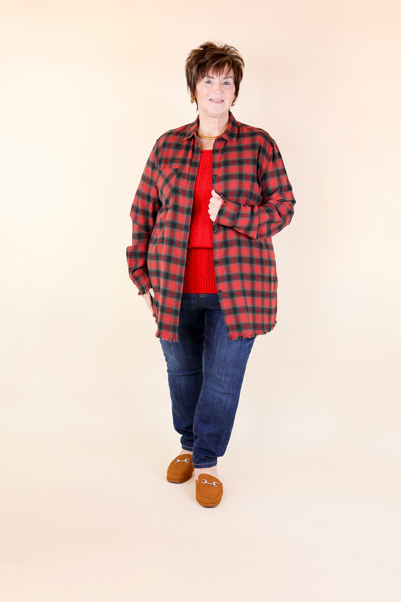 Premium Holiday Plaid Flannel Shirt - Red & Green Long Sleeve Button-Up