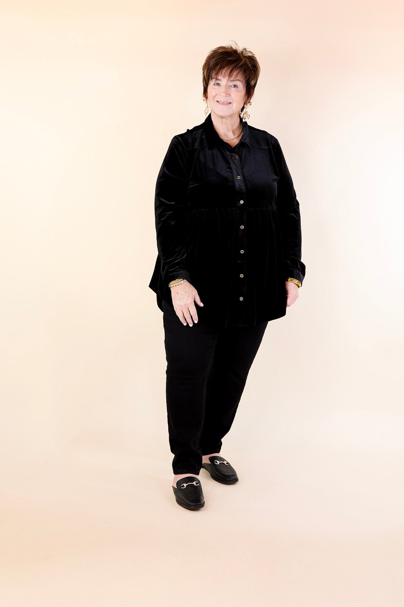 Premium Velvet Babydoll Tunic Top - Call Me Yours Black