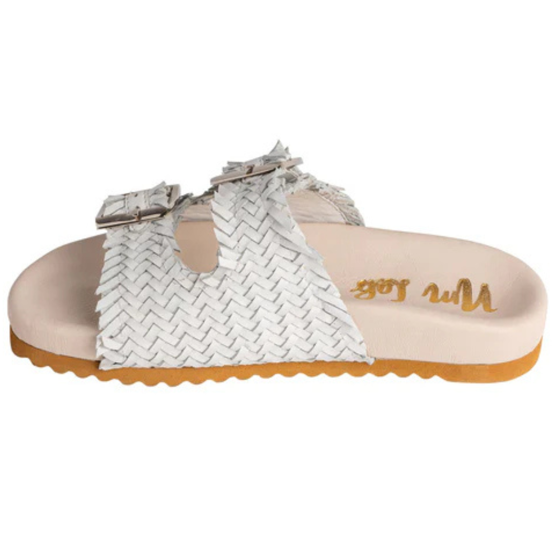 Premium Intertwine Woven Strap Slide Sandals in White | Online Exclusive