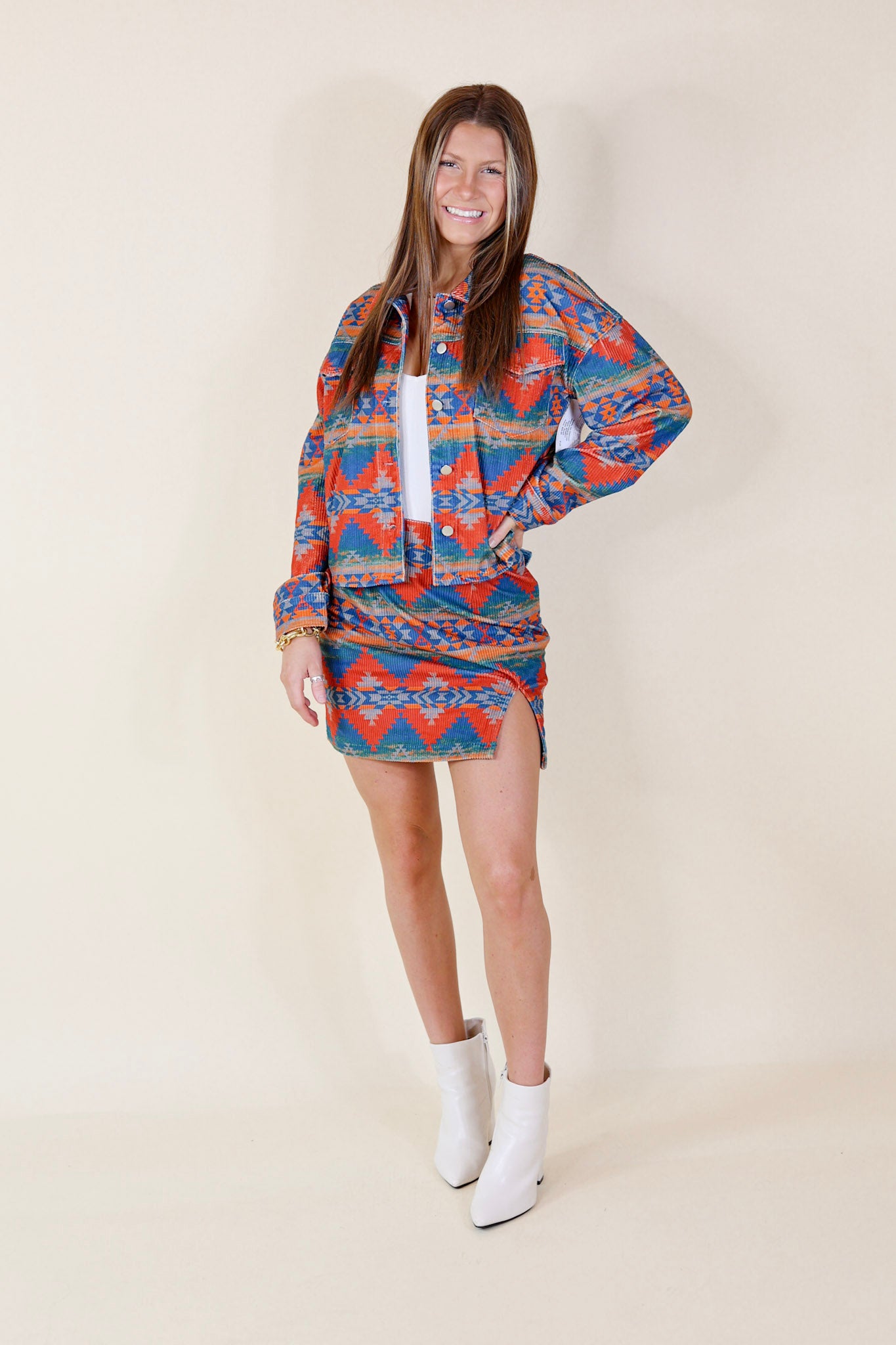 Premium Aztec Print Skirt | Red & Blue | Chic Summer Style