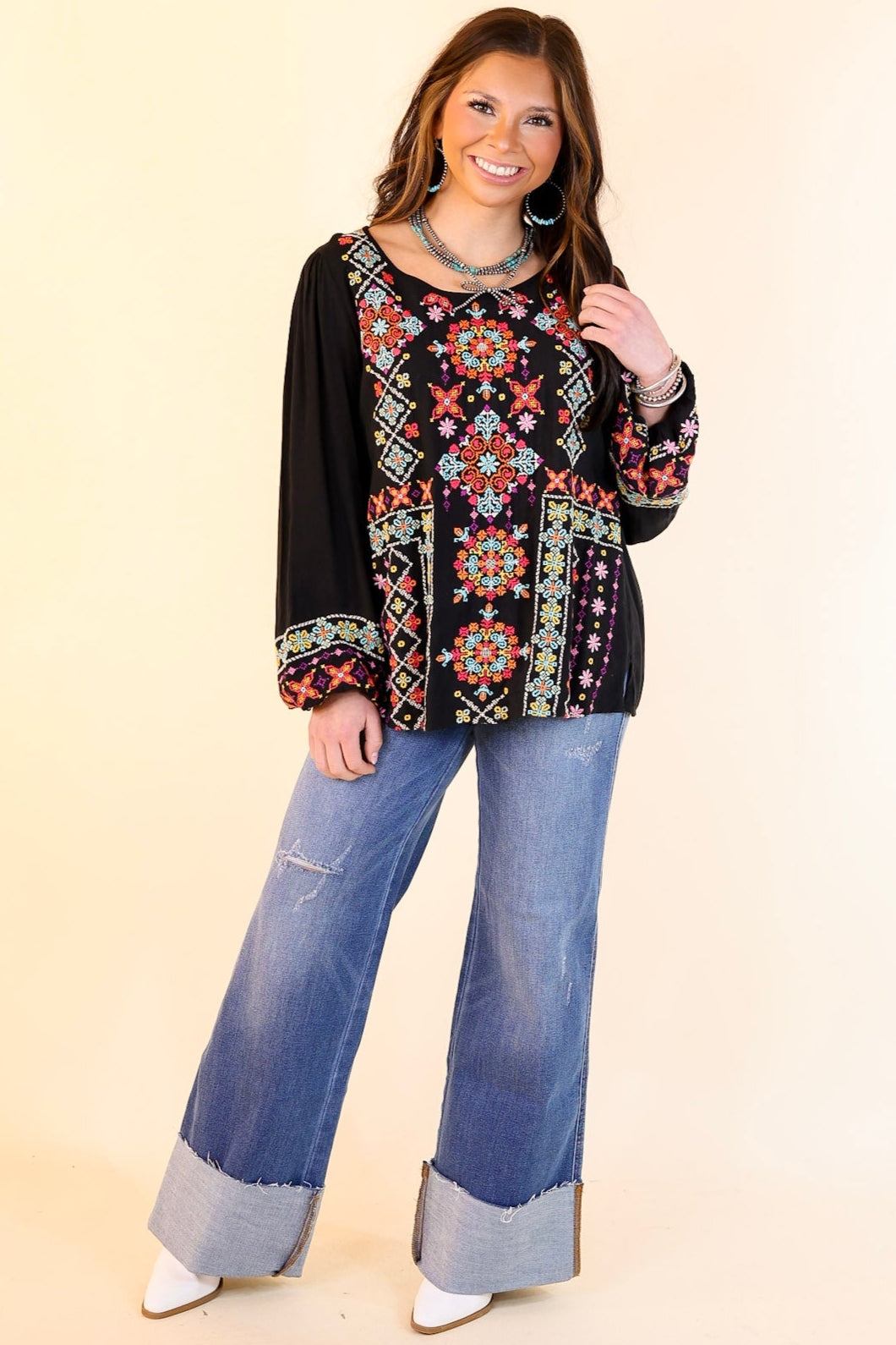 Premium Embroidered Long Sleeve Top - Wake Up Call Black