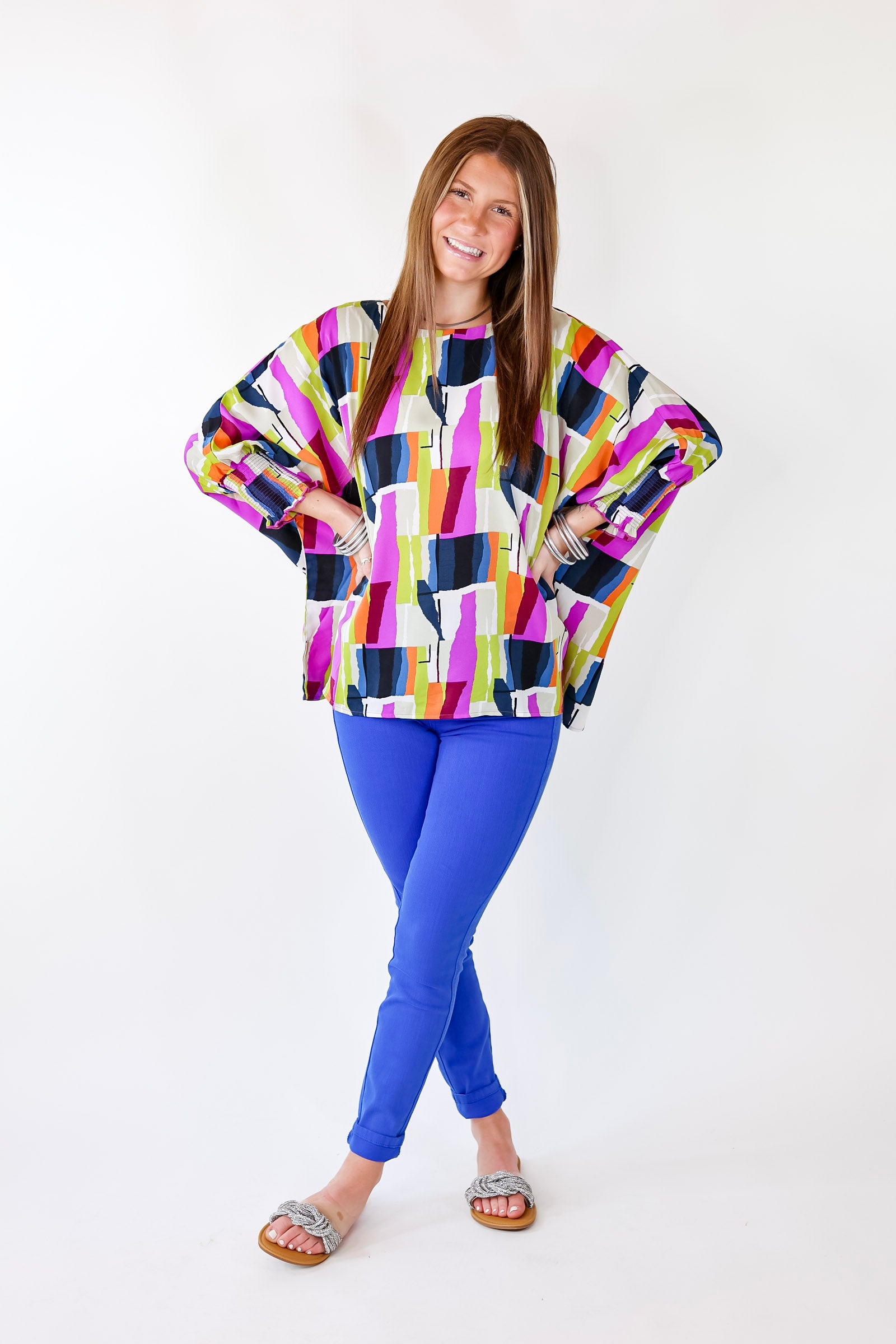Premium Abstract Print Summer Top - Purple & Navy