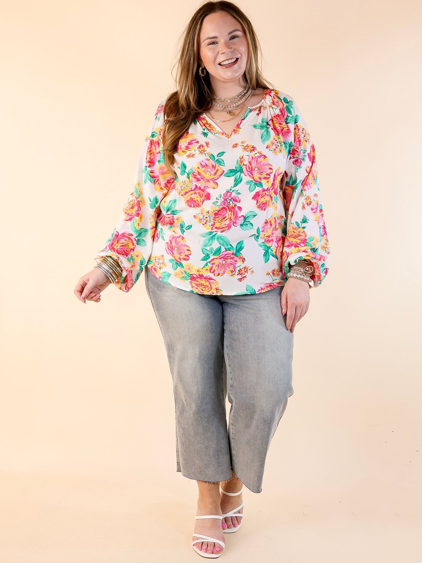 Premium Floral V-Neck Long Sleeve Top – Ultimate Spring Style