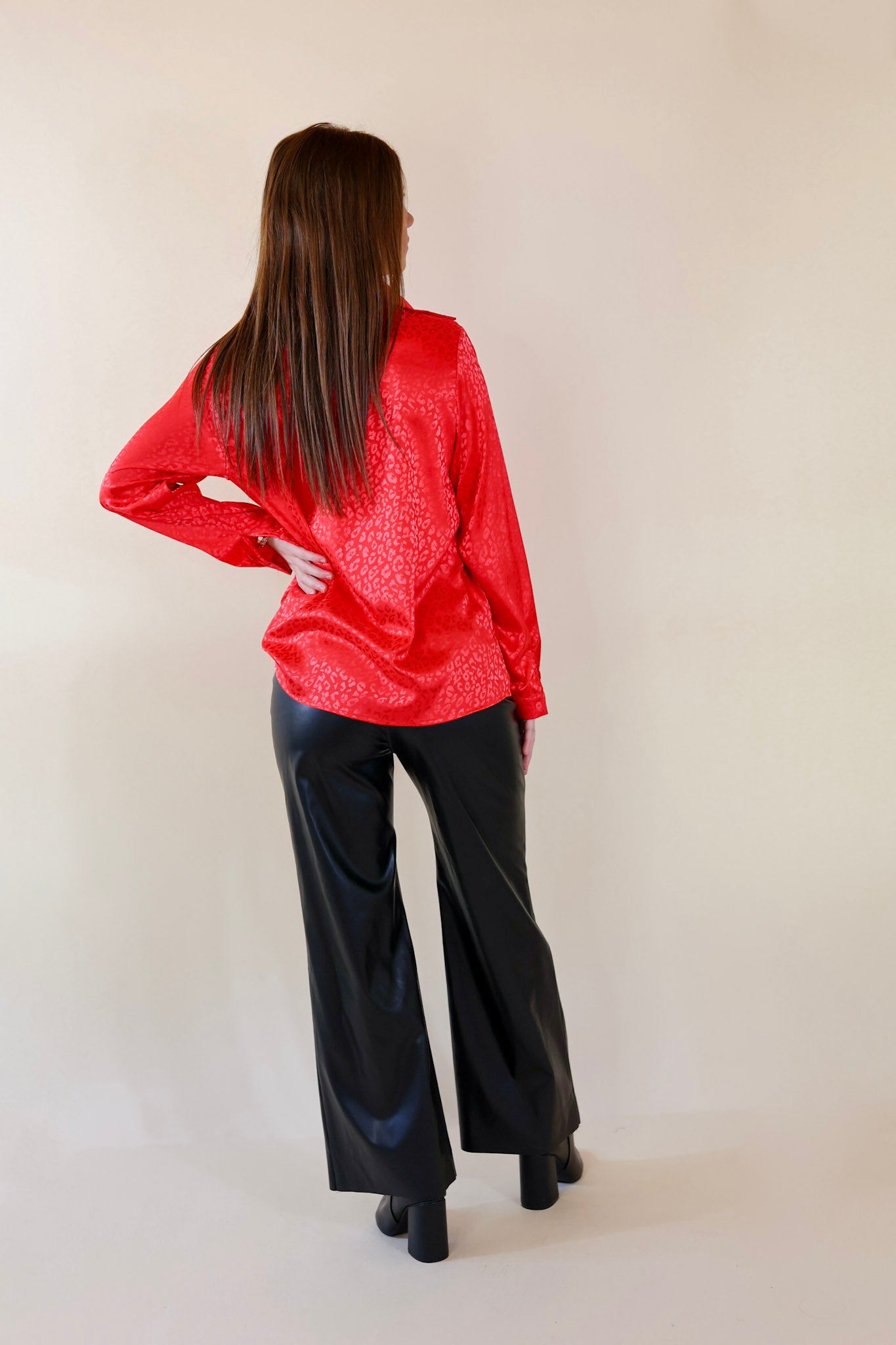 Ultimate Disco Leopard Print Button-Up Top - Lipstick Red