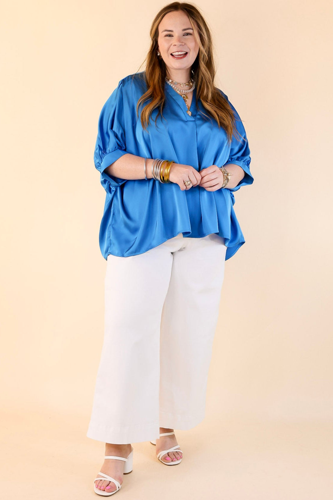 Premium Oversized Half-Sleeve Blouse in Rich Blue - Ultimate Chic Style