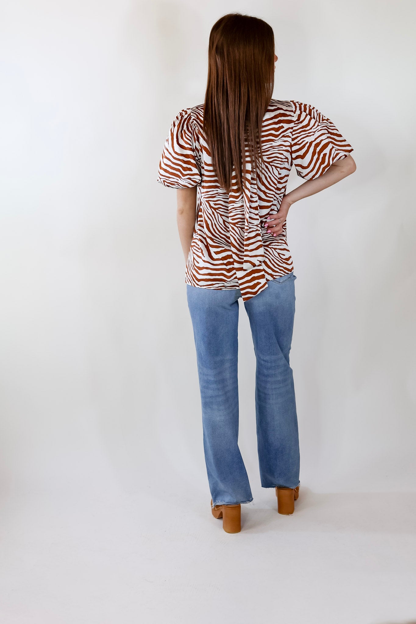 Premium Rival Flair Zebra Print Mock Neck Top – Ginger & White