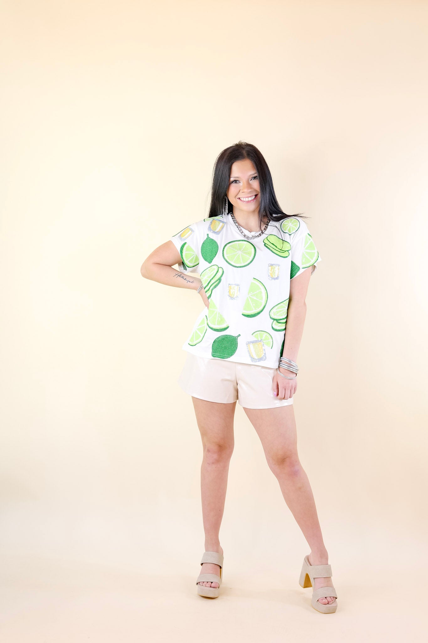 Premium Queen Of Sparkles | Ultimate Citrus Celebration Lime & Tequila Top in White