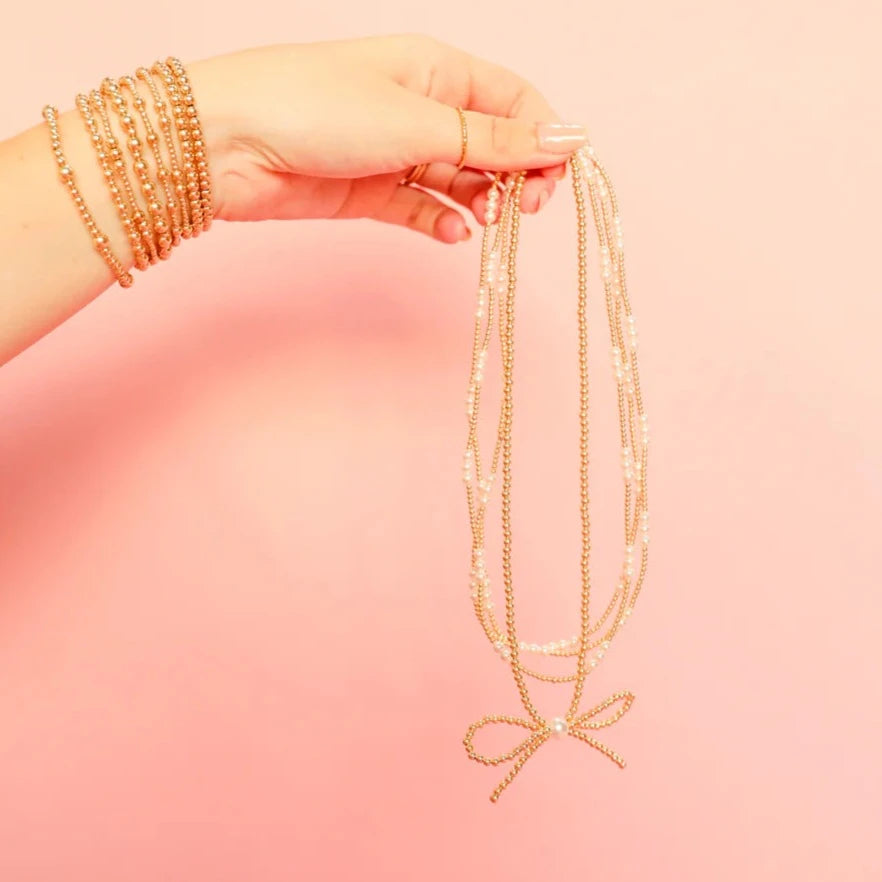 Premium Gold Bow Necklace with Pearl Accent | Ultimate Sophistication