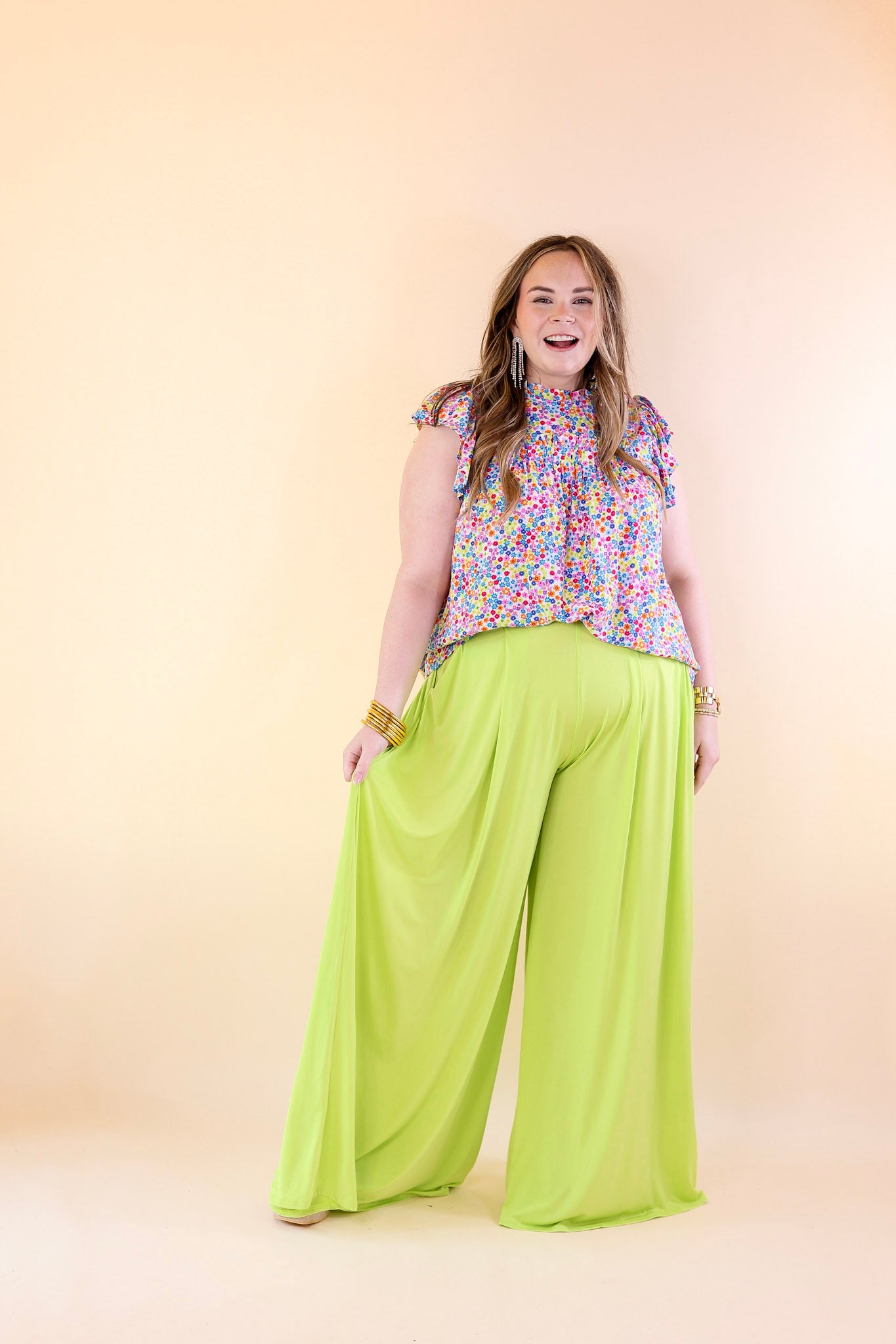 Ultimate Comfort | Neon Lime Wide Leg Pants for Plus Size