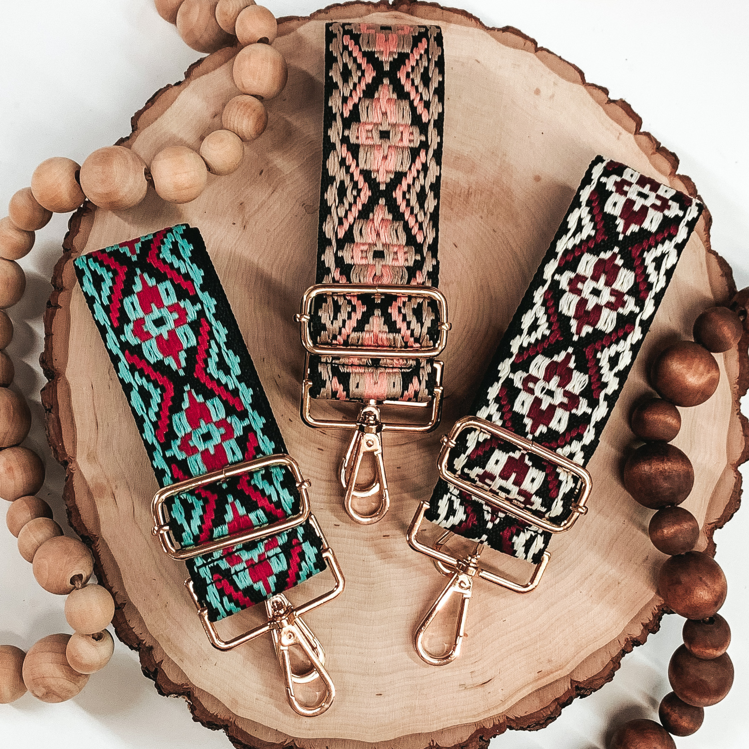 Premium Embroidered Aztec Purse Strap - Adjustable & Stylish in Red/Baby Blue