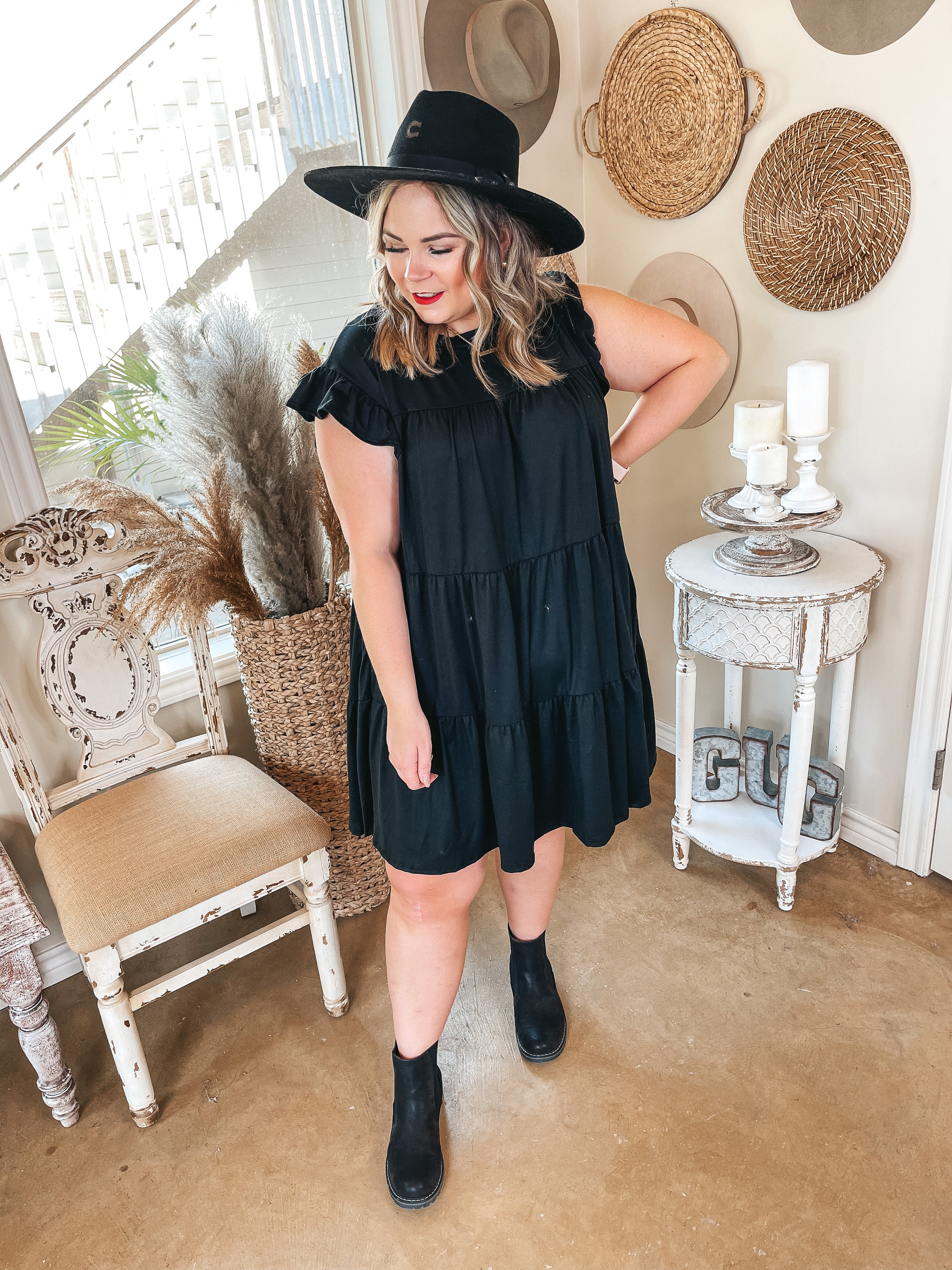 Premium Black Ruffle Tiered Dress - Ultimate Flattering Fit for Every Body Type