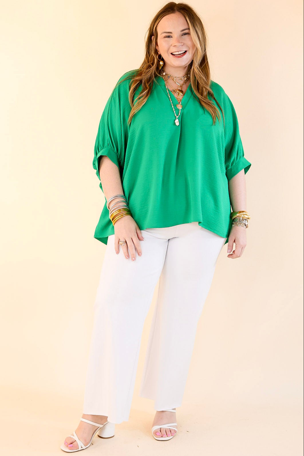 Premium V-Neck Half-Sleeve Top in Kelly Green - Ultimate Wardrobe Essential