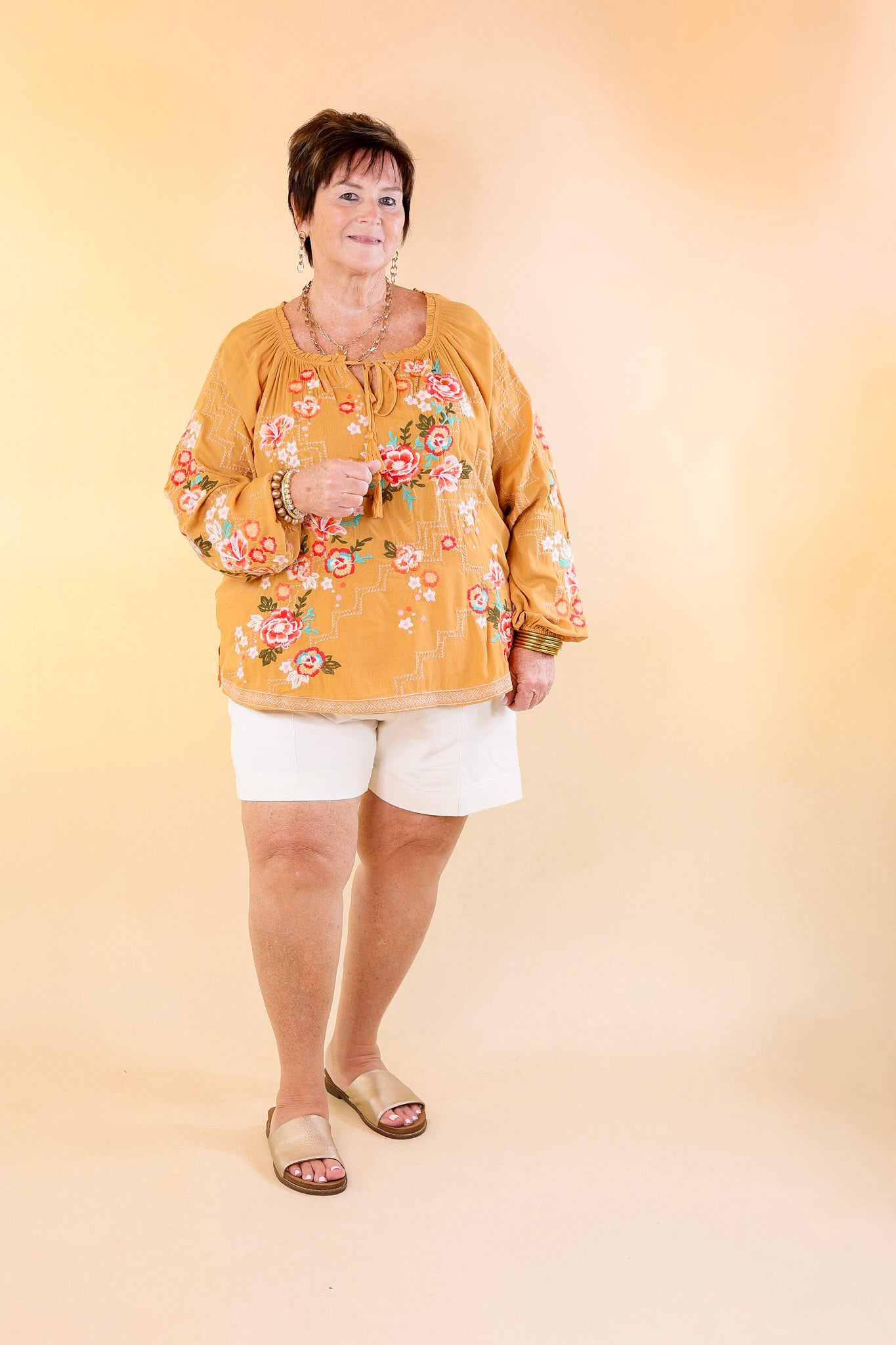 Premium Mustard Yellow Embroidered Keyhole Top - Ultimate Style Statement