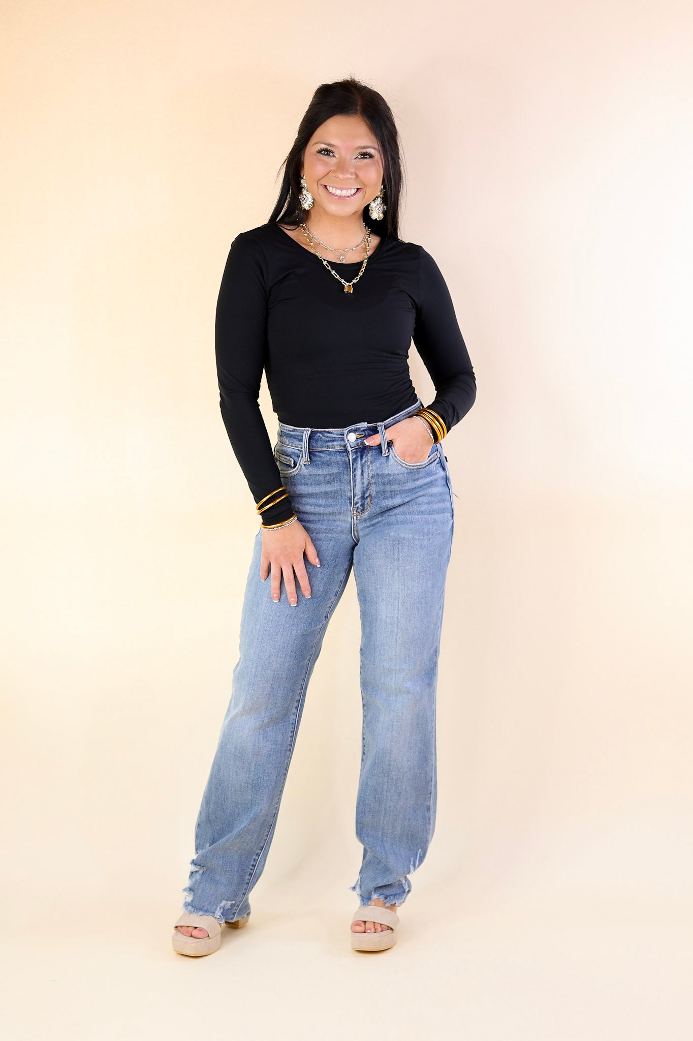 Judy Blue | Premium High Waisted Straight Leg Jeans with Destroyed Hem - Ultimate Comfort for Weekend Adventures