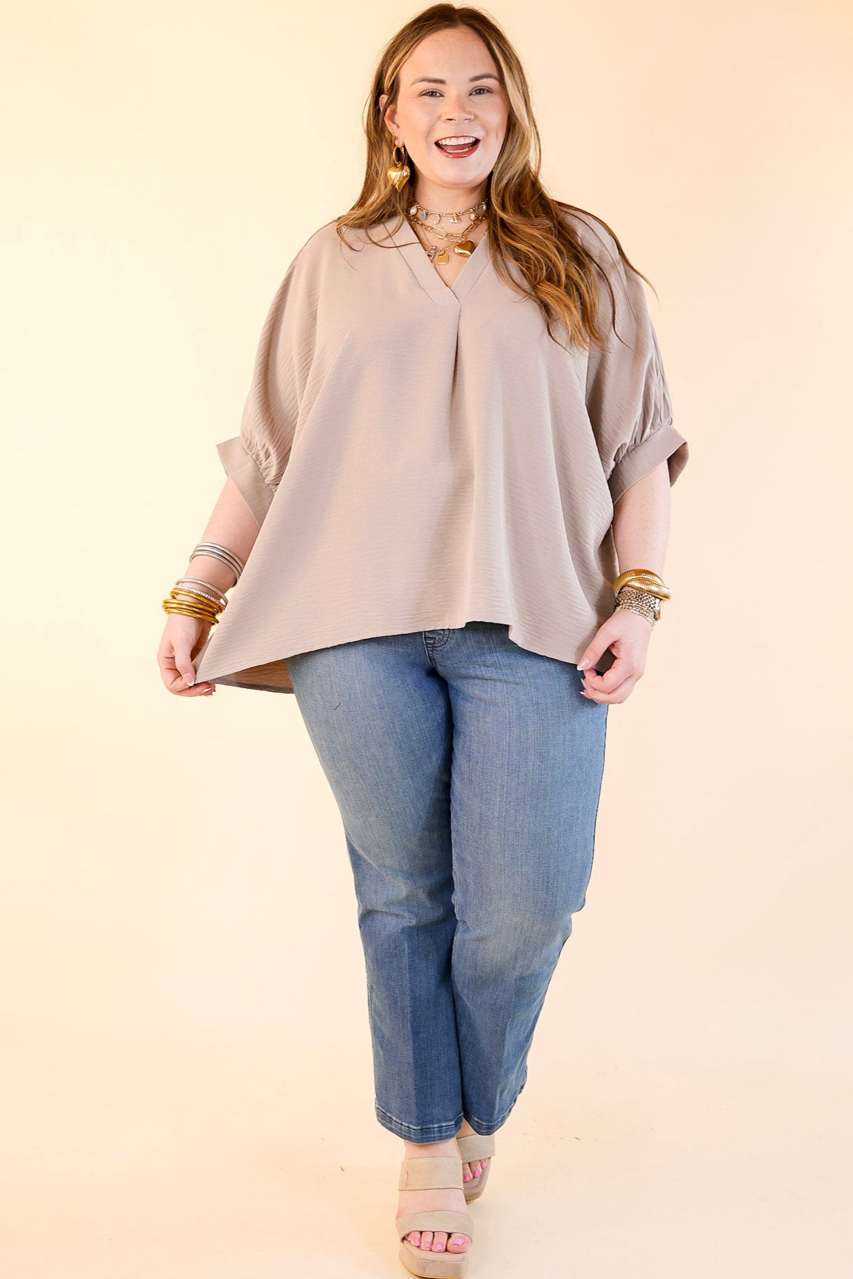 Premium V-Neck Half Sleeve Top in Ash Mocha Brown - Ultimate Wardrobe Essential