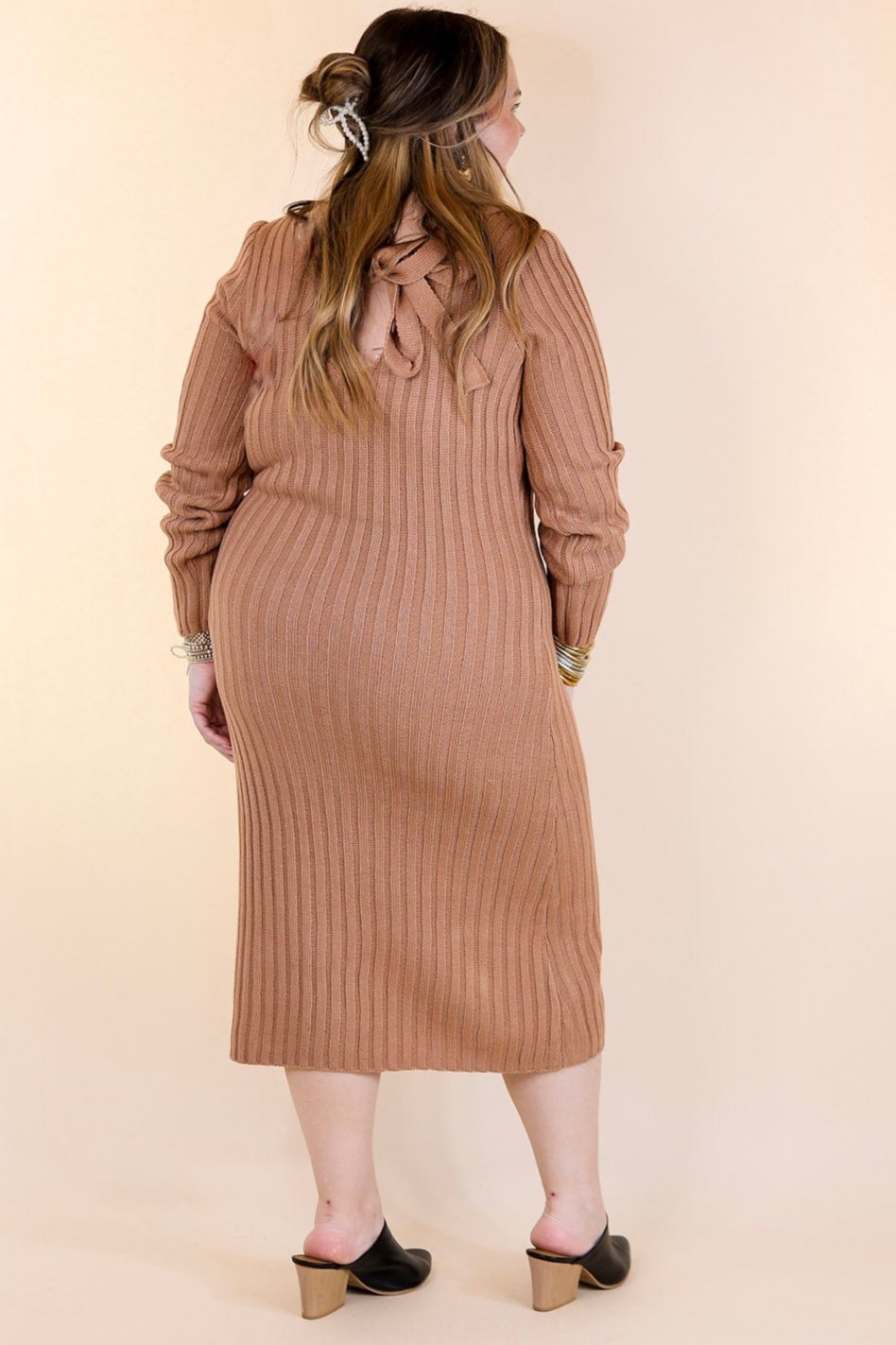 Premium Pumpkin Spice V-Neck Midi Sweater Dress - Ultimate Fall Wardrobe Essential