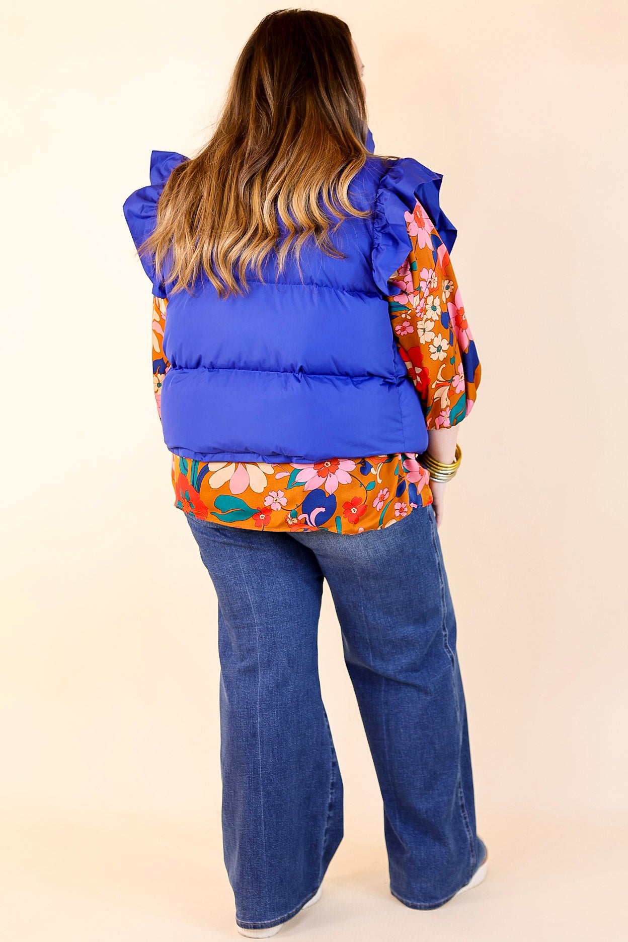 Premium All-Season Ruffle Sleeve Puffer Vest - Royal Blue