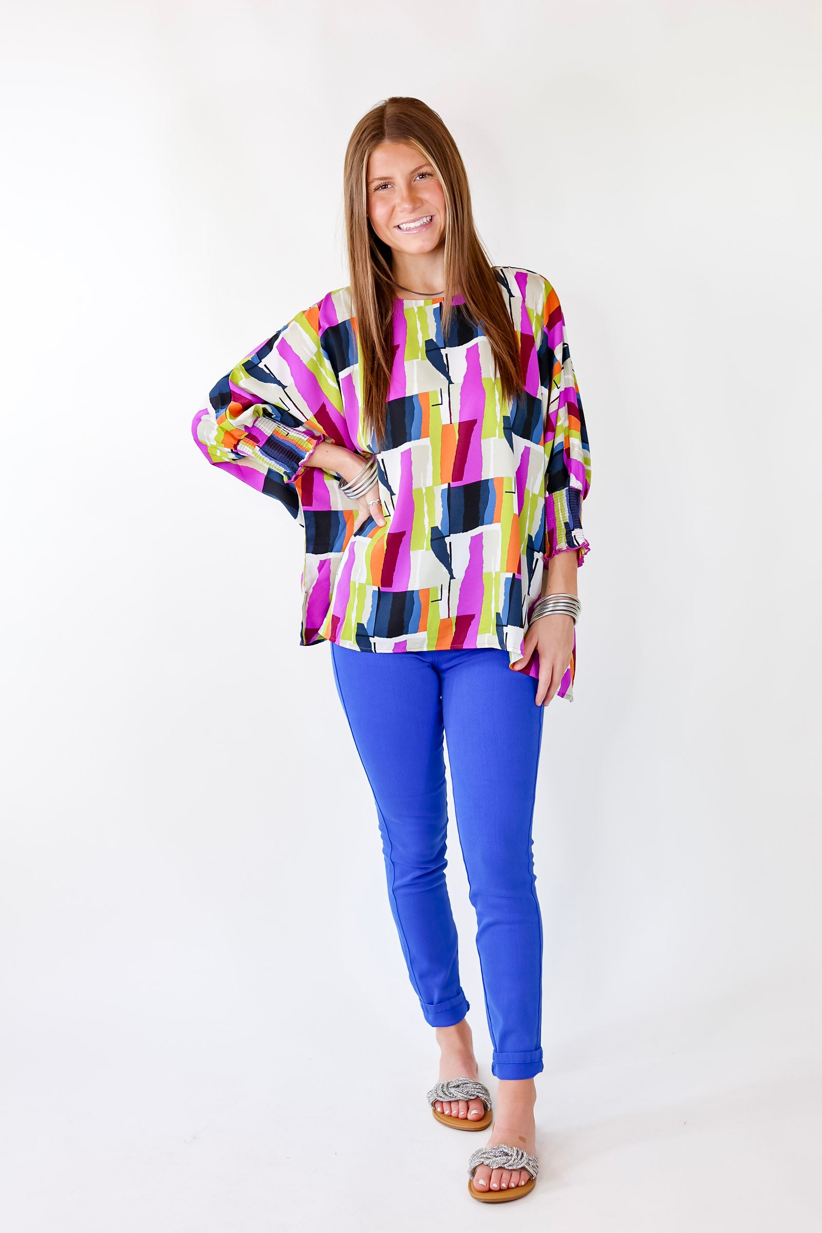 Premium Abstract Print Summer Top - Purple & Navy