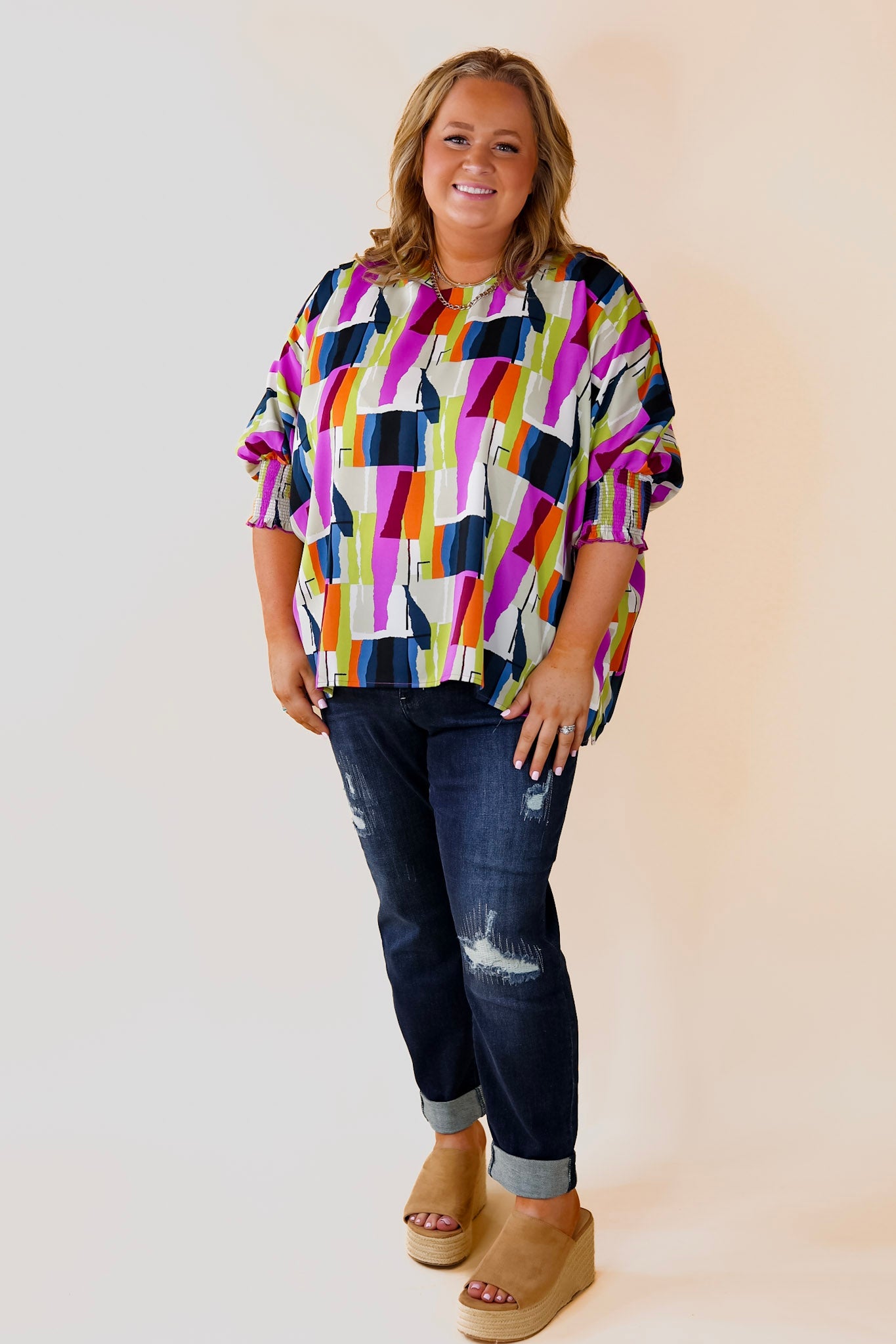Premium Abstract Print Summer Top - Purple & Navy