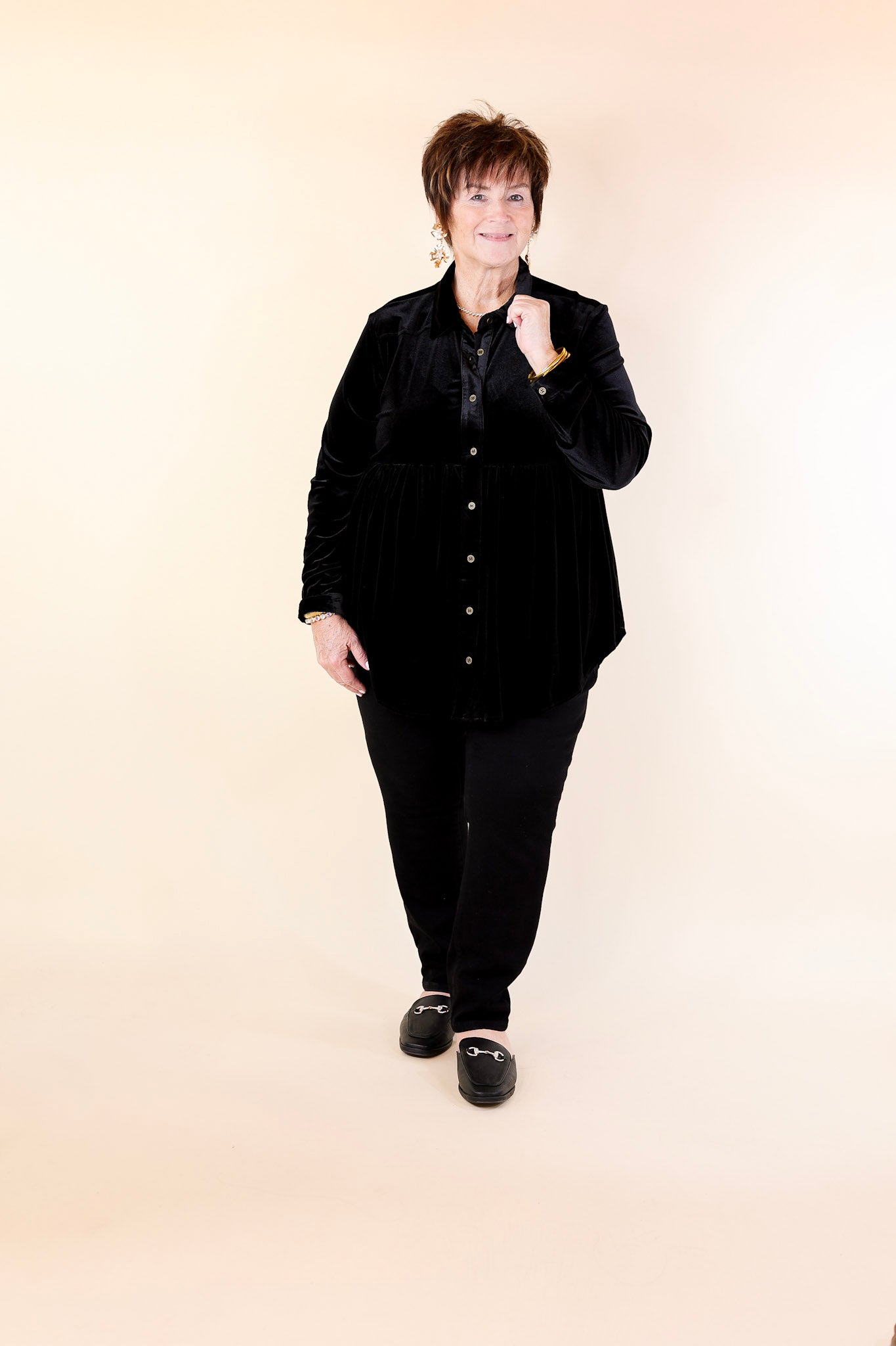 Premium Velvet Babydoll Tunic Top - Call Me Yours Black
