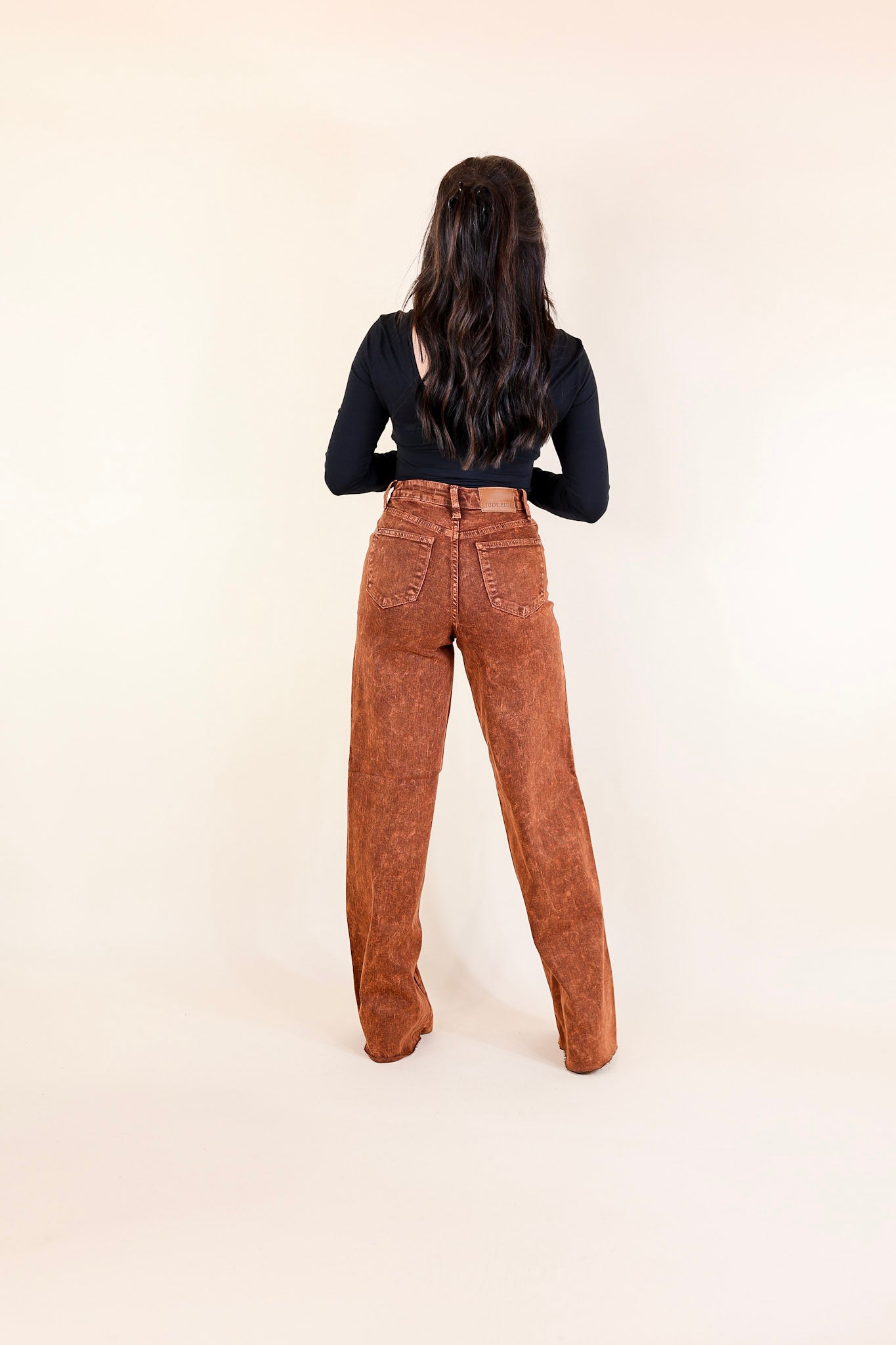 Judy Blue | Premium Harvest Hues High Waisted Wide Leg Jeans in Pumpkin Spice Brown