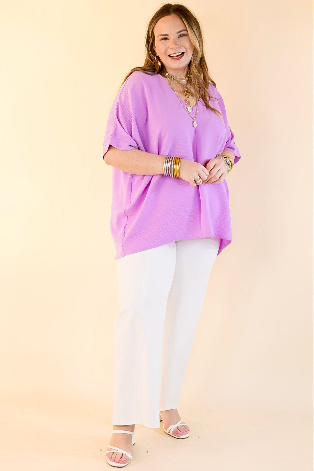 Premium Lavender Purple V-Neck Short Sleeve Top – Ultimate Wardrobe Essential