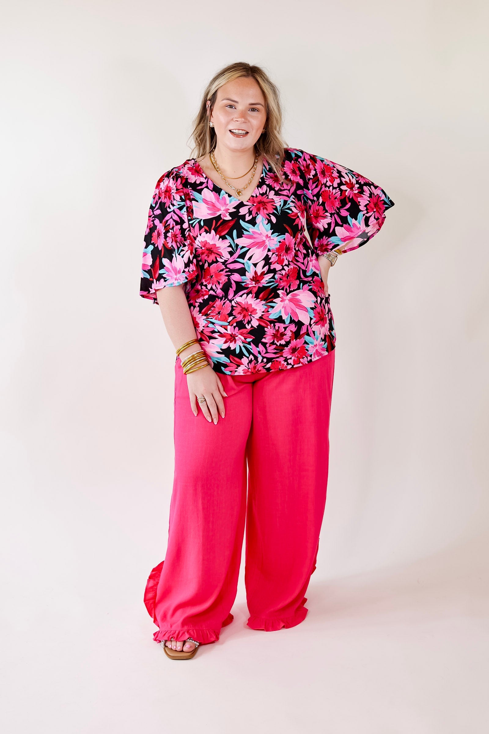 Premium Black Floral V-Neck Blouse - Ultimate Style Upgrade