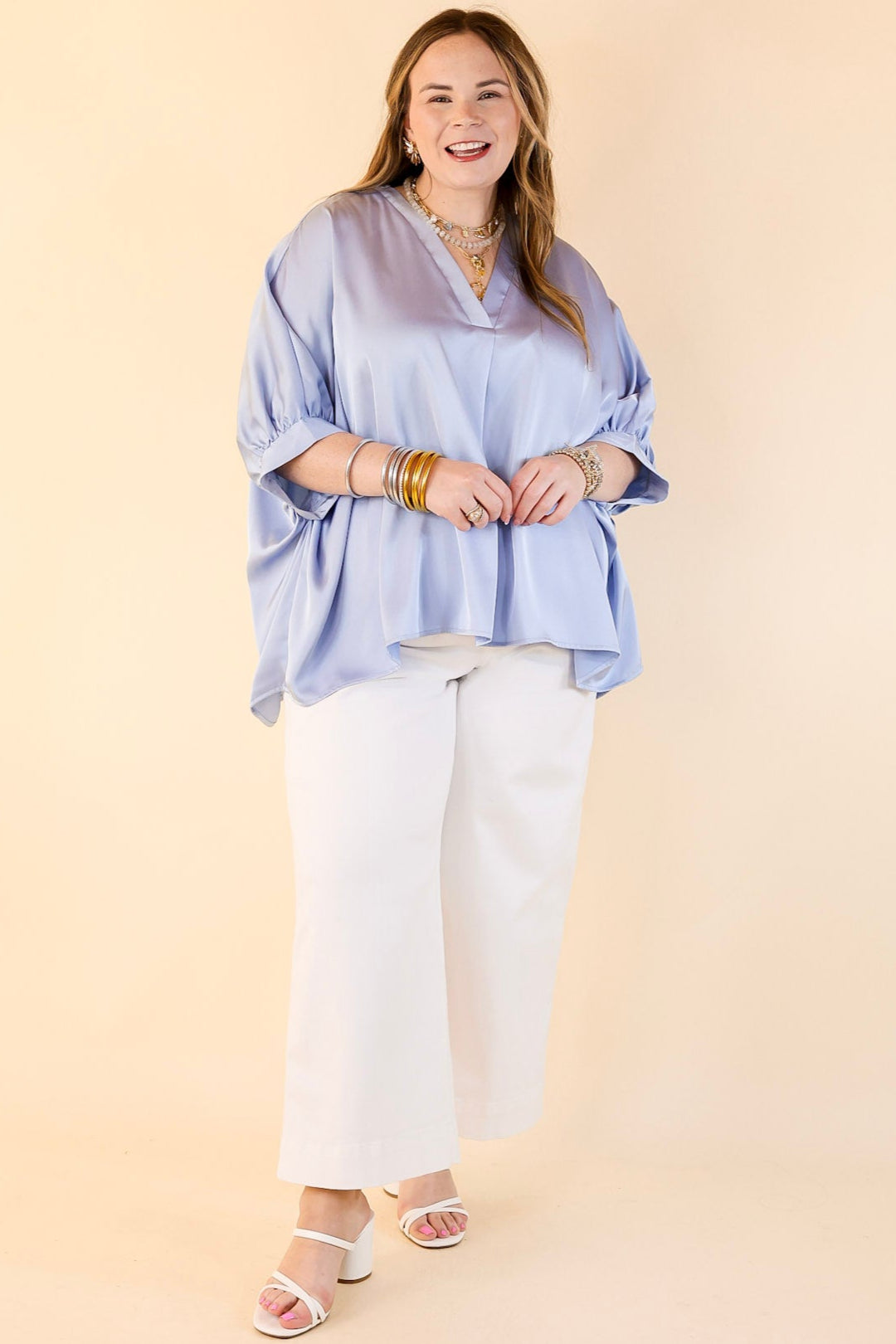 Ultimate Chic Light Blue Oversized Blouse – Half Sleeve Style