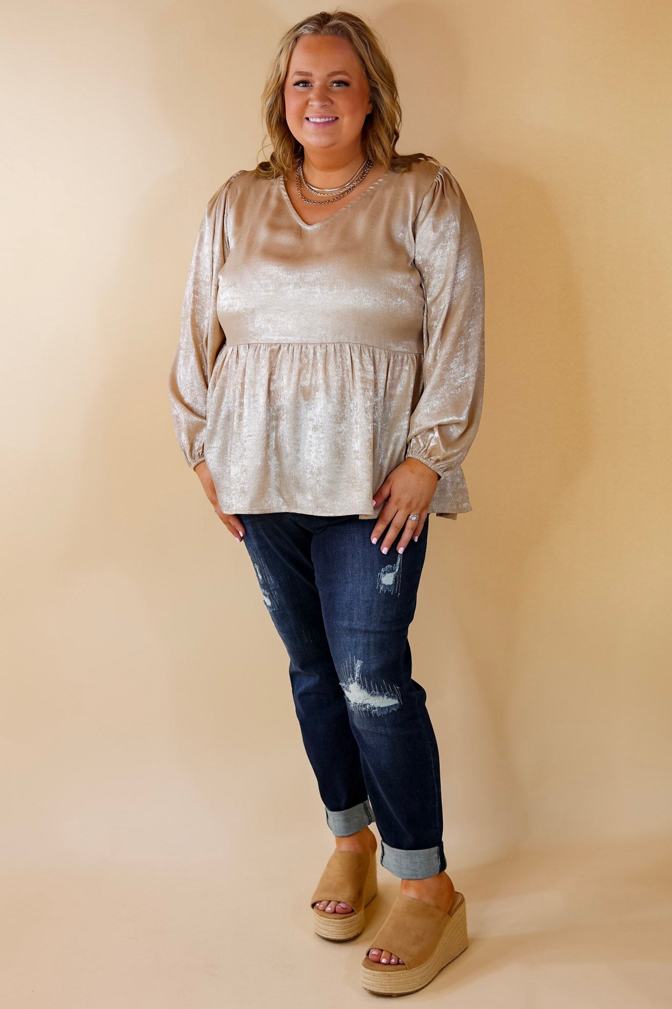 Premium Metallic V-Neck Peplum Top - Ultimate Fall Fashion