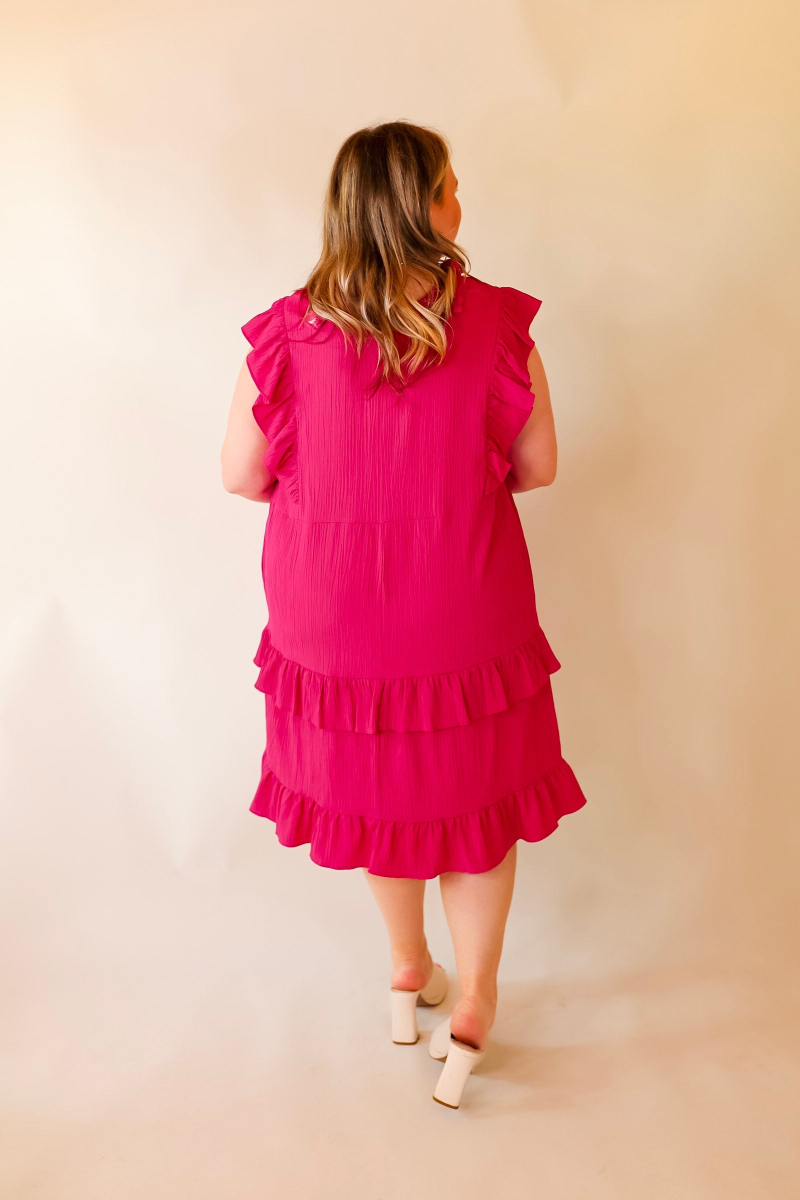 Ultimate Dreaming Bigger Ruffle Midi Dress - Pink Elegance