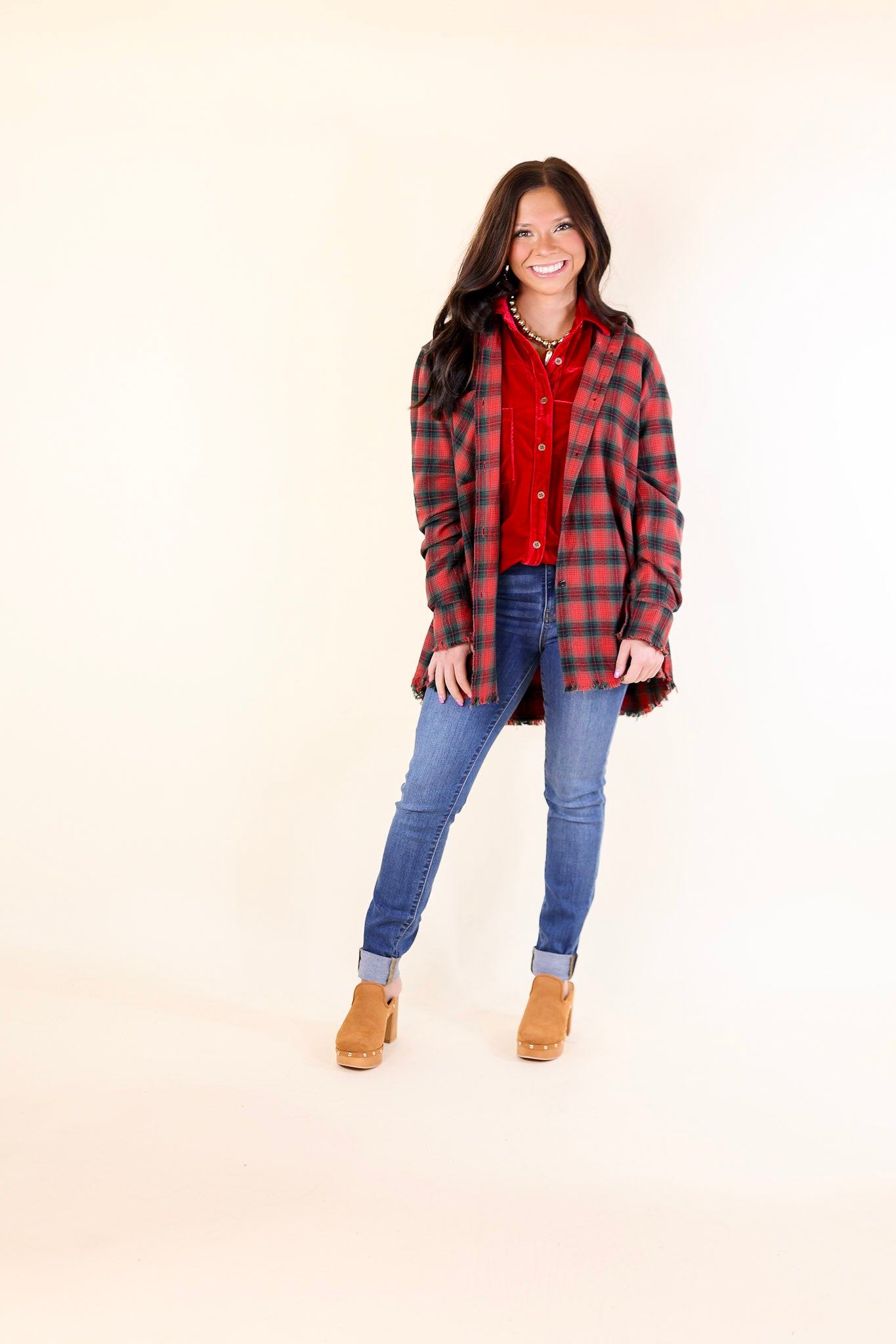Premium Holiday Plaid Flannel Shirt - Red & Green Long Sleeve Button-Up