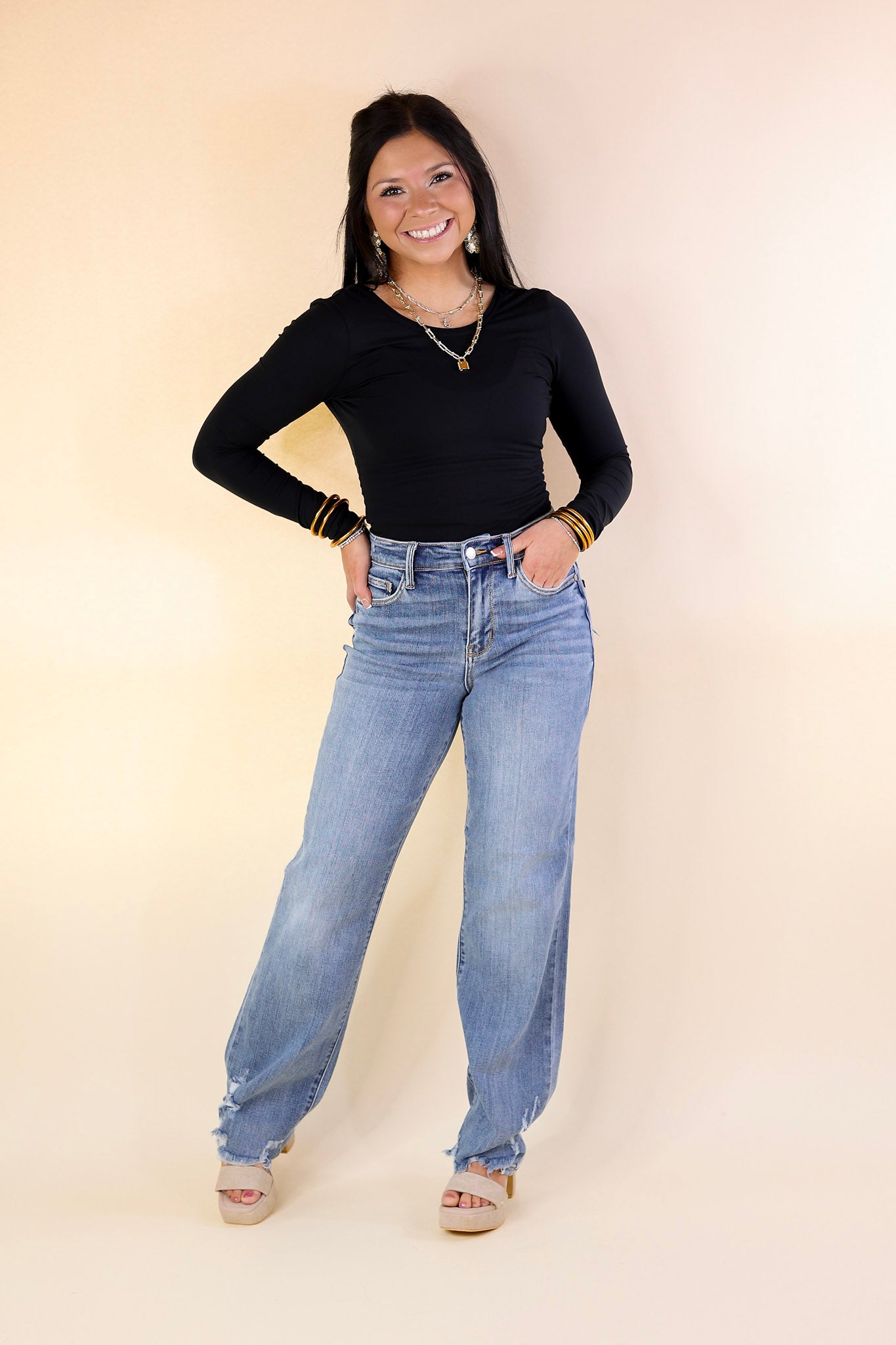 Judy Blue | Premium High Waisted Straight Leg Jeans with Destroyed Hem - Ultimate Comfort for Weekend Adventures