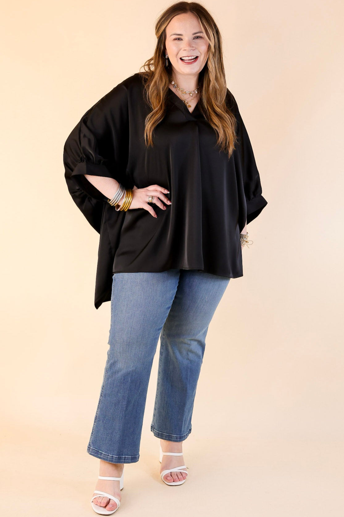 Ultimate Chic Black Oversized Blouse - Half Sleeve Elegance