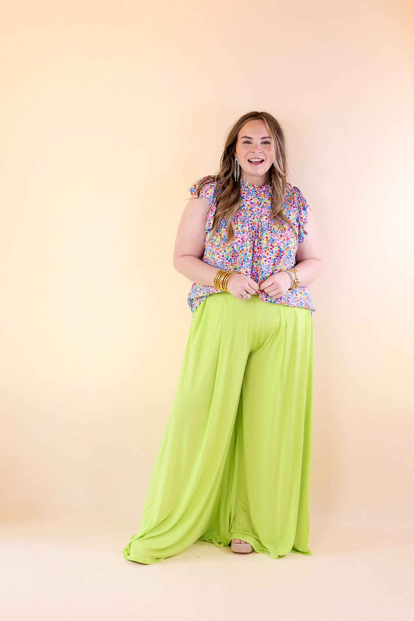 Ultimate Comfort | Neon Lime Wide Leg Pants for Plus Size