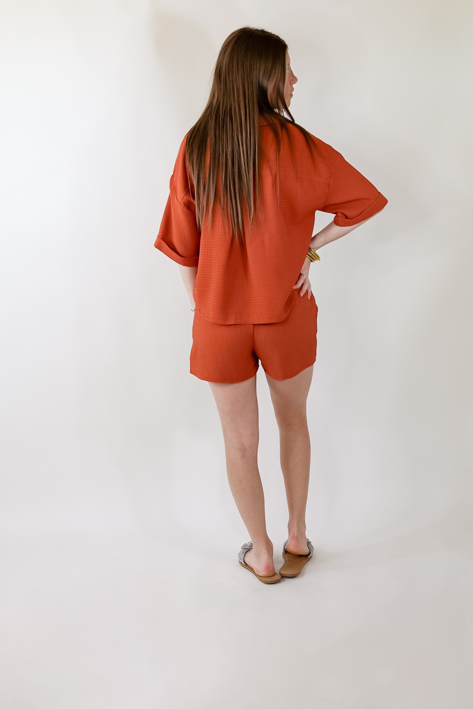 Premium Waffle Weave Button-Up Top in Spice Brown | Ultimate Comfort & Style