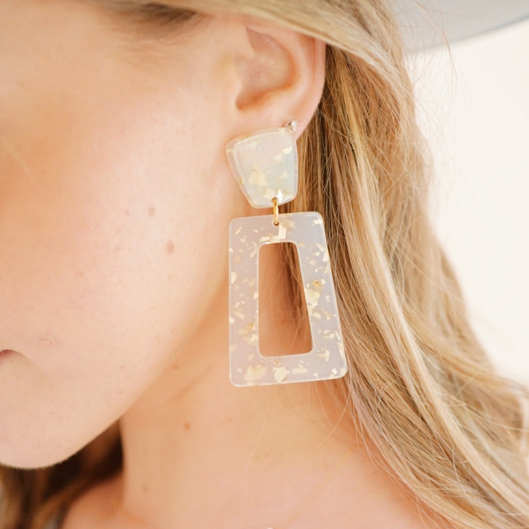 Linny Co | Premium Kennedy Rectangular Drop Earrings in Gold Confetti - Ultimate Style & Comfort